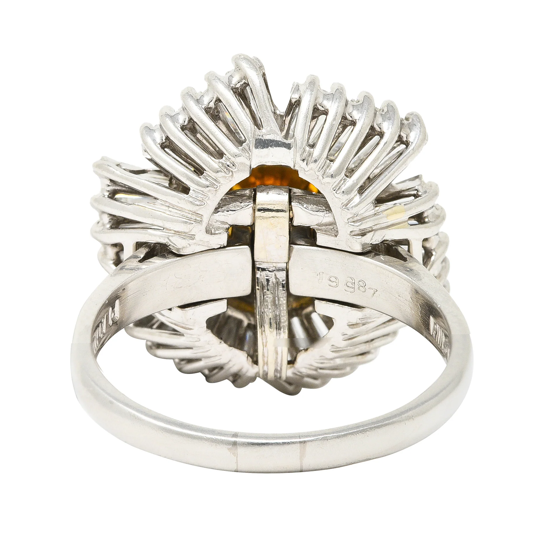 Mid-Century 4.08 CTW Fancy Yellowish Brown Diamond Platinum Ballerina Halo Vintage Convertible Pendant Ring - Image 5