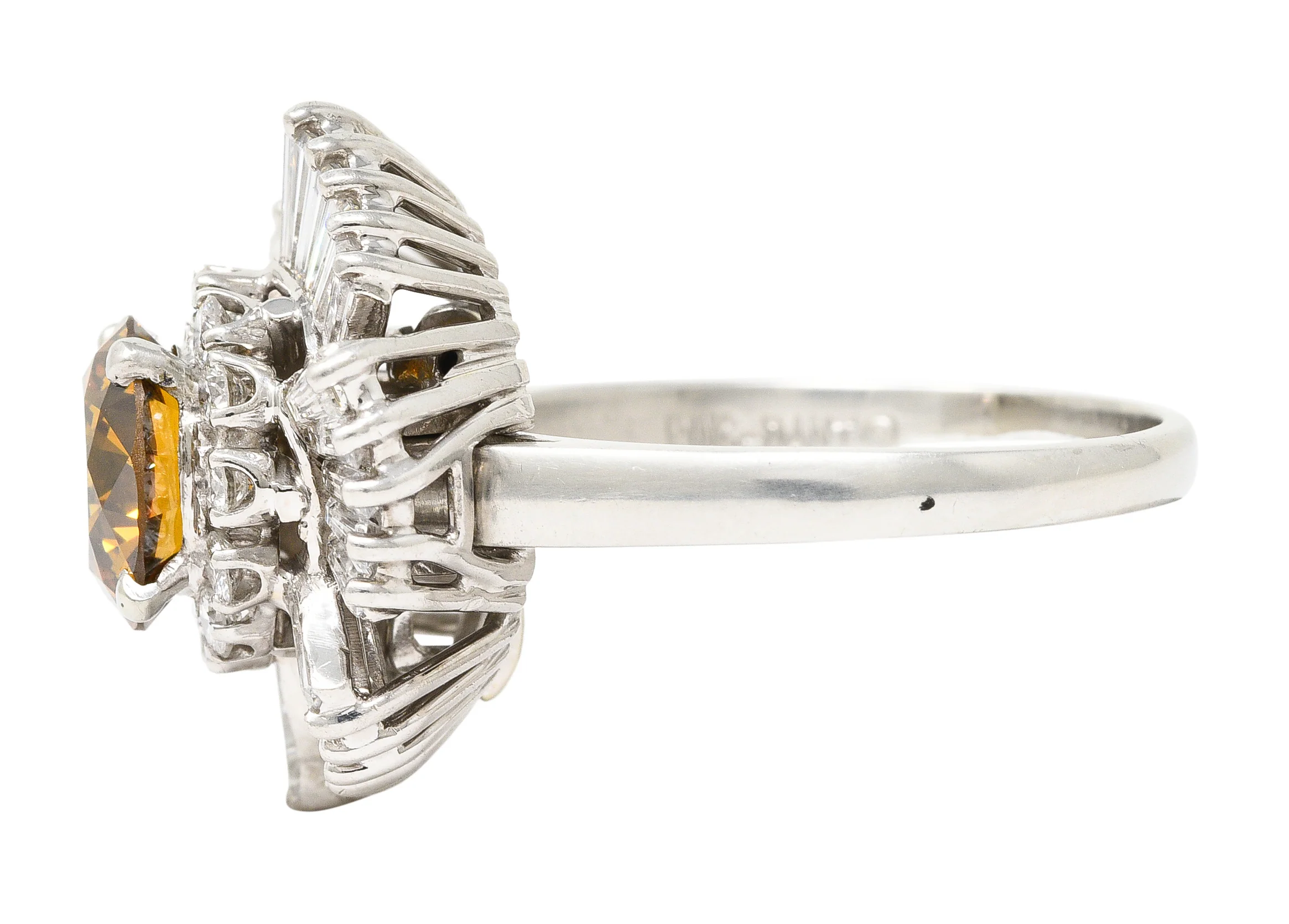 Mid-Century 4.08 CTW Fancy Yellowish Brown Diamond Platinum Ballerina Halo Vintage Convertible Pendant Ring - Image 6