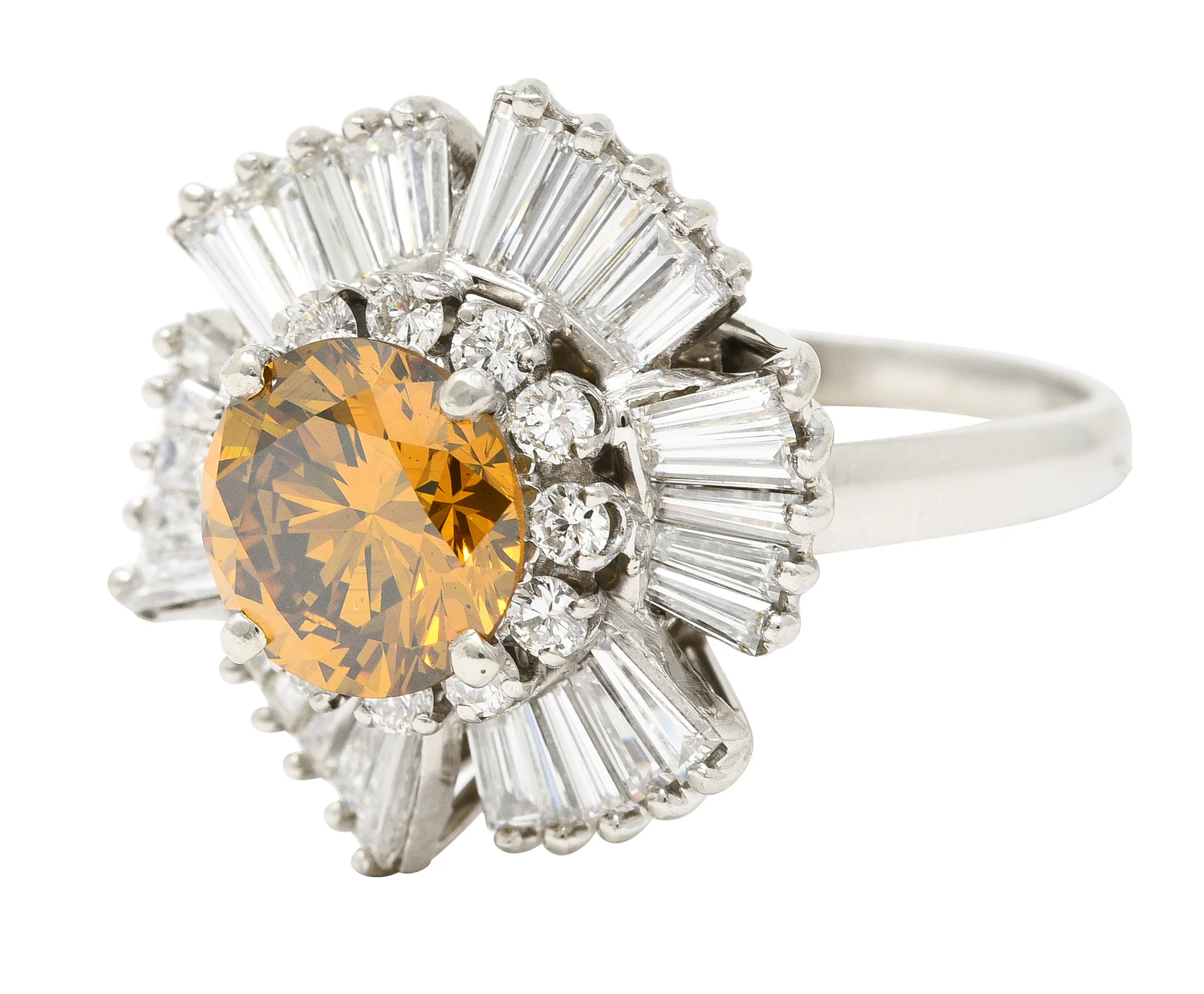 Mid-Century 4.08 CTW Fancy Yellowish Brown Diamond Platinum Ballerina Halo Vintage Convertible Pendant Ring - Image 7