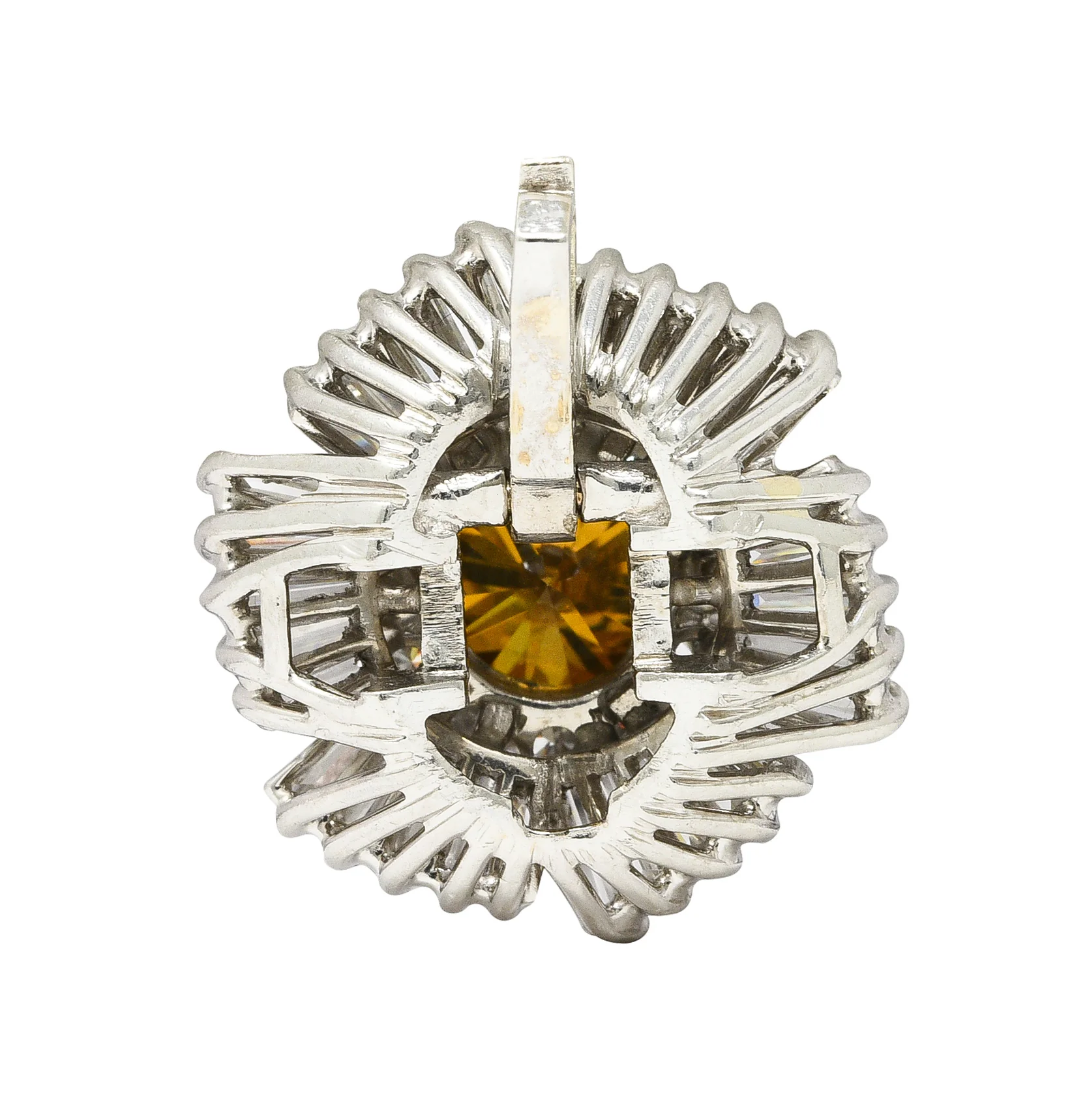 Mid-Century 4.08 CTW Fancy Yellowish Brown Diamond Platinum Ballerina Halo Vintage Convertible Pendant Ring - Image 8