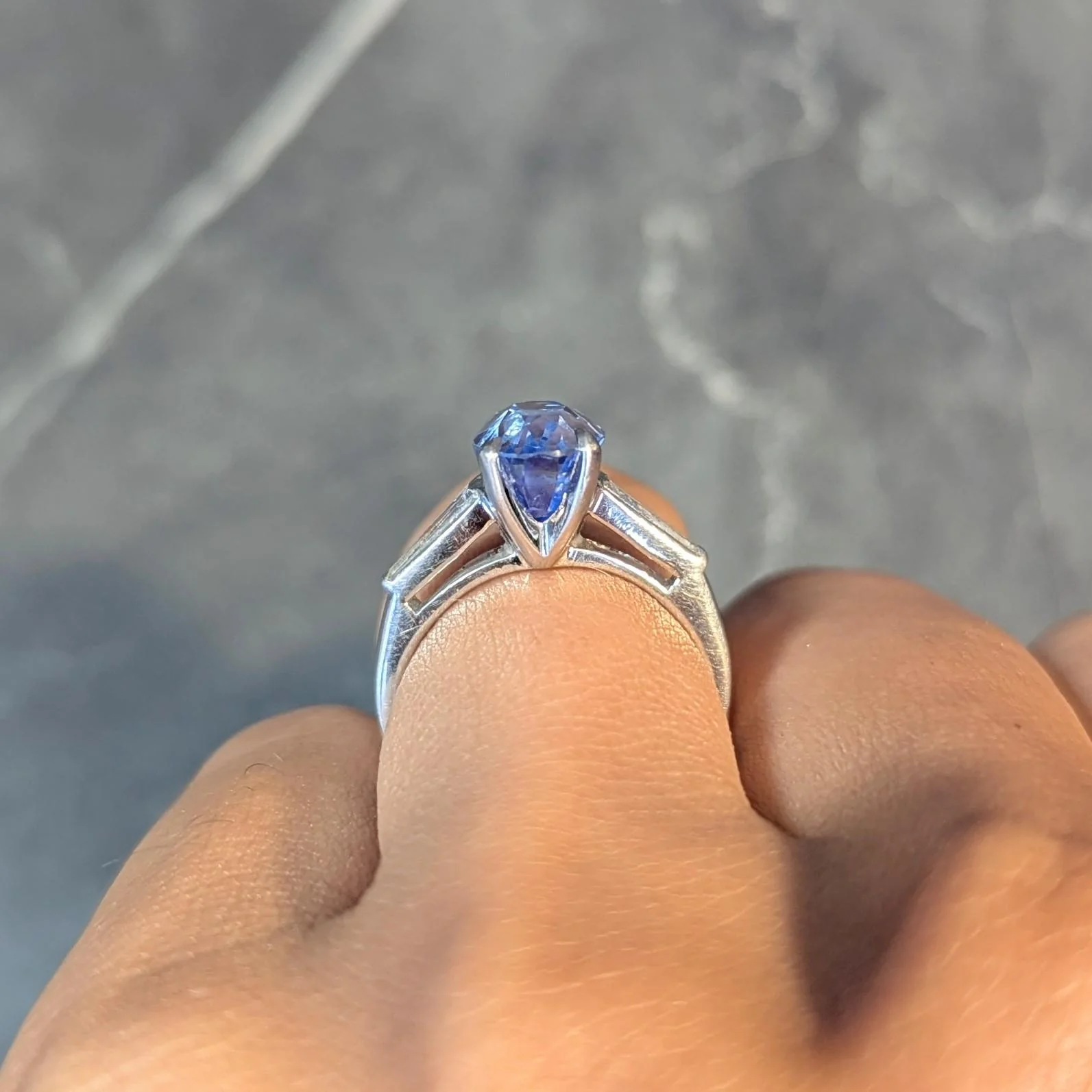 Mid-Century 4.29 CTW No Heat Ceylon Sapphire Diamond Platinum Vintage Three Stone Ring GIA - Image 14