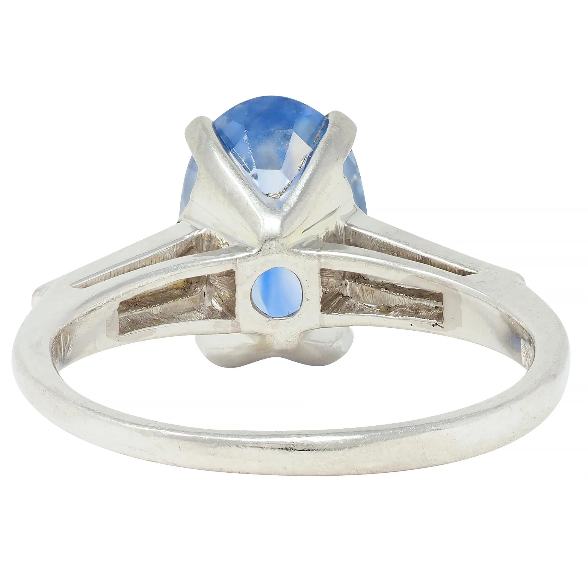 Mid-Century 4.29 CTW No Heat Ceylon Sapphire Diamond Platinum Vintage Three Stone Ring GIA - Image 5