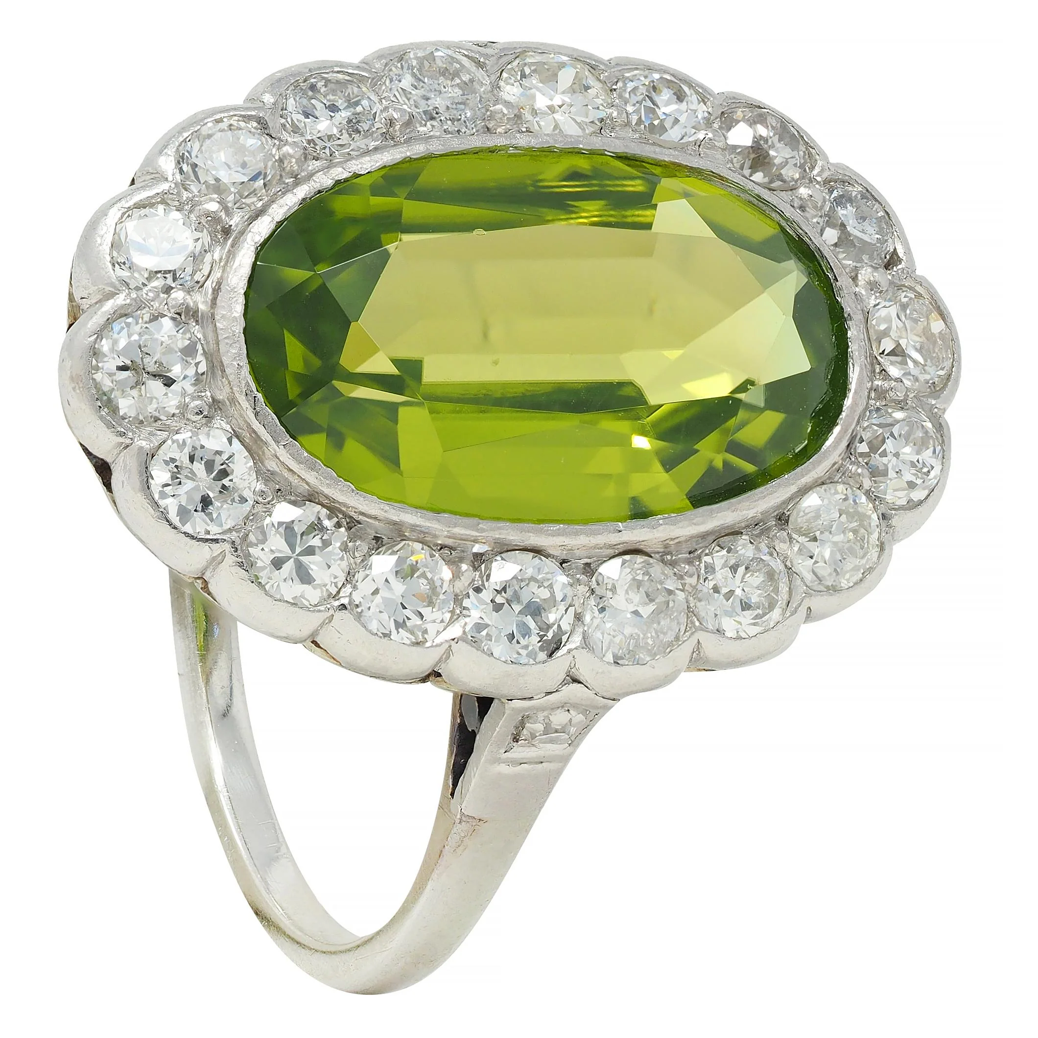 Mid-Century 5.35 CTW Peridot Diamond Platinum 14K White Gold Vintage Halo Ring - Image 11
