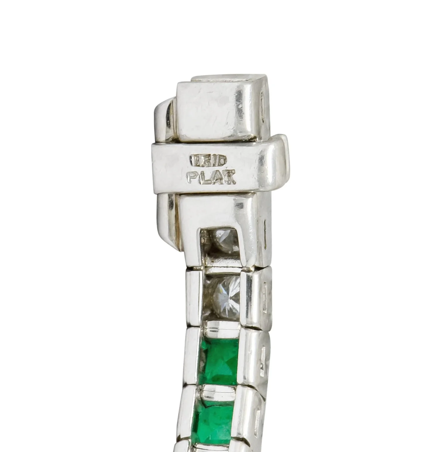 Mid-Century 6.06 CTW Diamond Emerald Platinum Tennis Line Bracelet - Image 7
