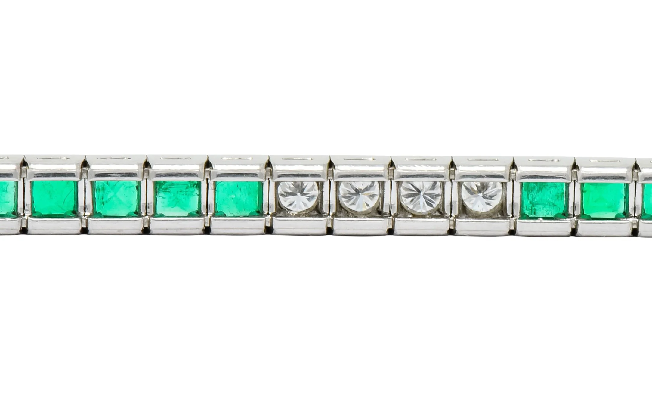 Mid-Century 6.06 CTW Diamond Emerald Platinum Tennis Line Bracelet - Image 8