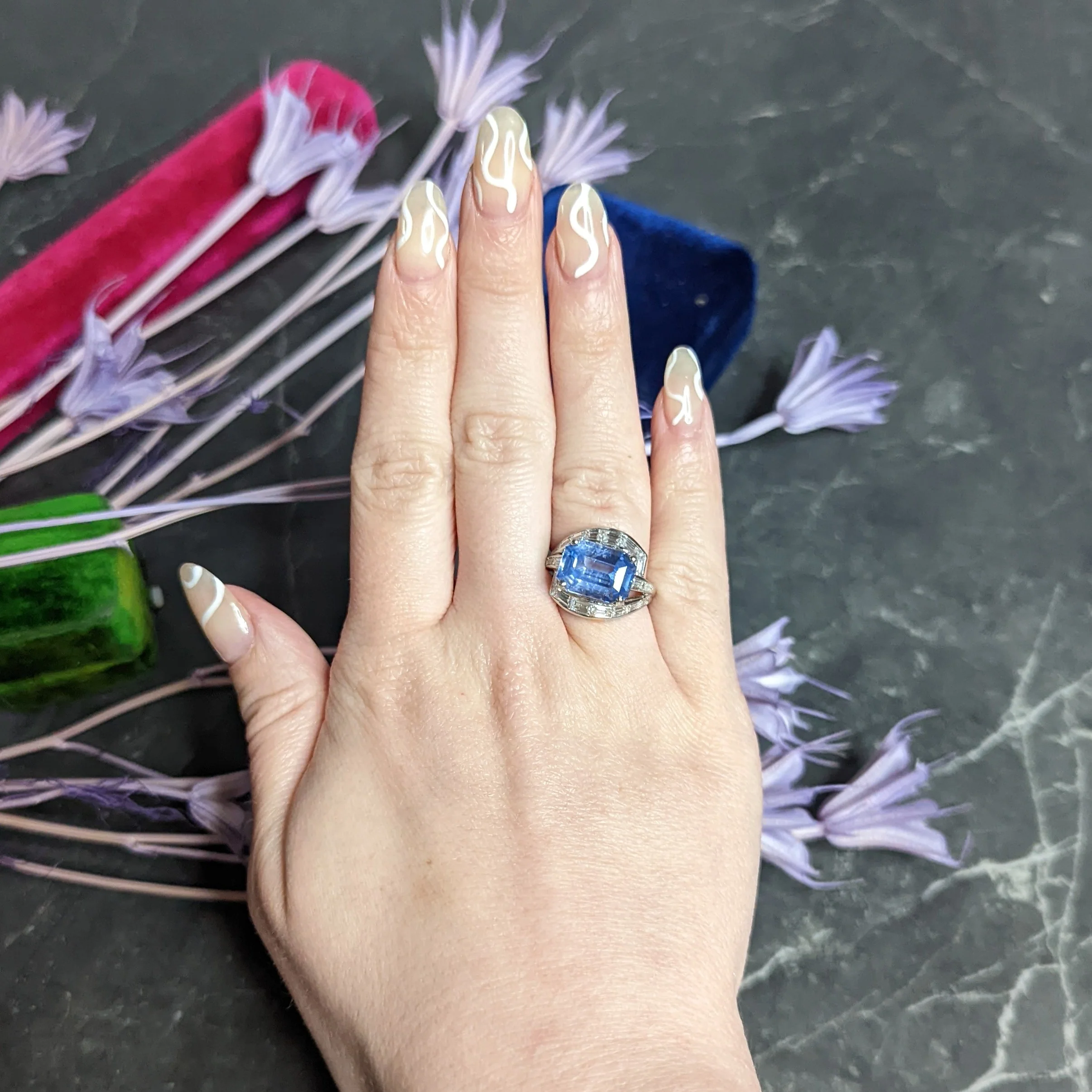 Mid-Century 8.80 CTW No Heat Ceylon Sapphire Diamond Platinum Cocktail Vintage Ring GIA - Image 13