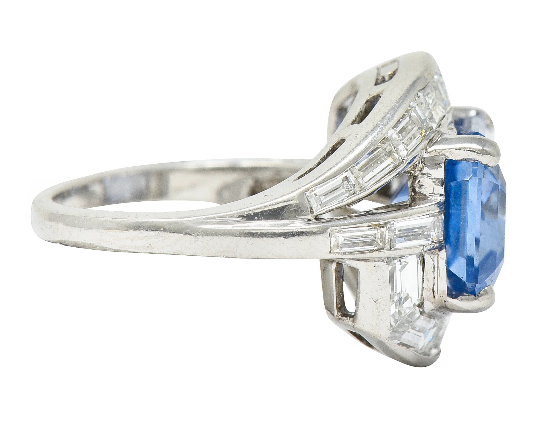 Mid-Century 8.80 CTW No Heat Ceylon Sapphire Diamond Platinum Cocktail Vintage Ring GIA - Image 3