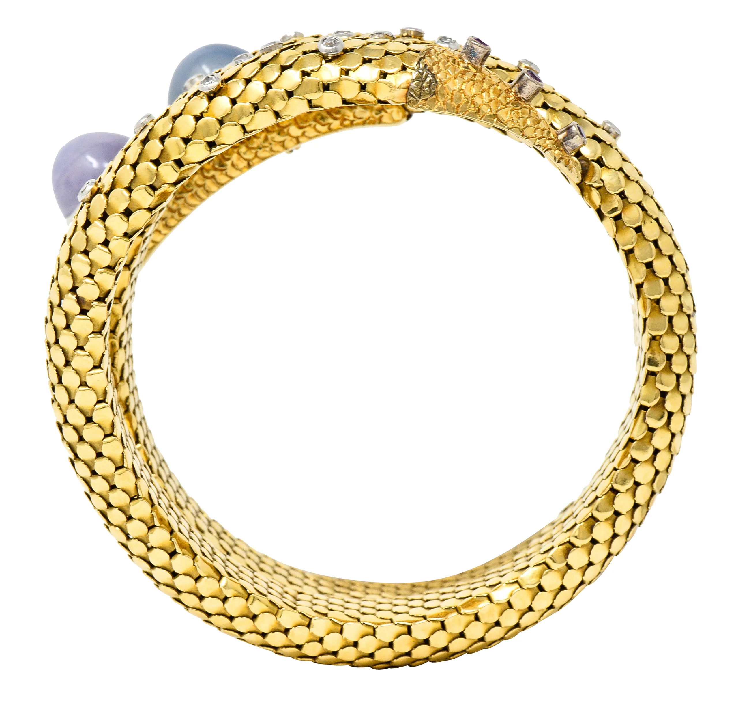 Mid-Century Star Sapphire Ruby Diamond Platinum 14 Karat Yellow Gold Snake Vintage Wrap Bracelet - Image 12