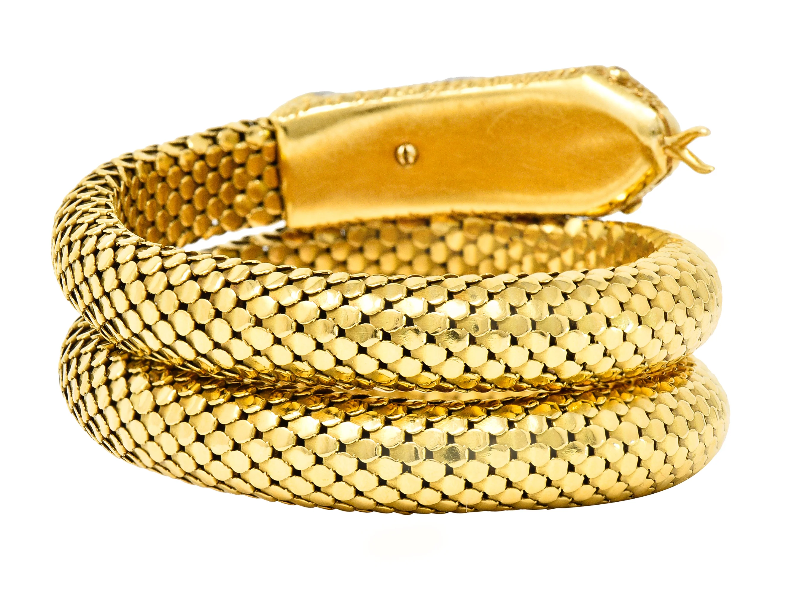 Mid-Century Star Sapphire Ruby Diamond Platinum 14 Karat Yellow Gold Snake Vintage Wrap Bracelet - Image 6