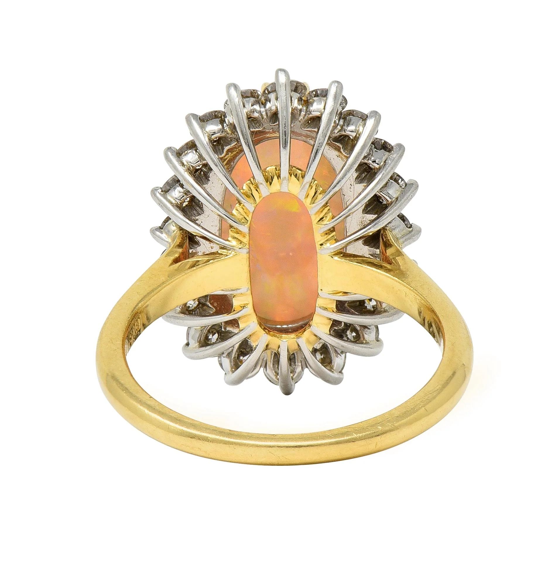Mid-Century Vintage Opal Diamond Platinum 18 Karat Yellow Gold Halo Ring - Image 4