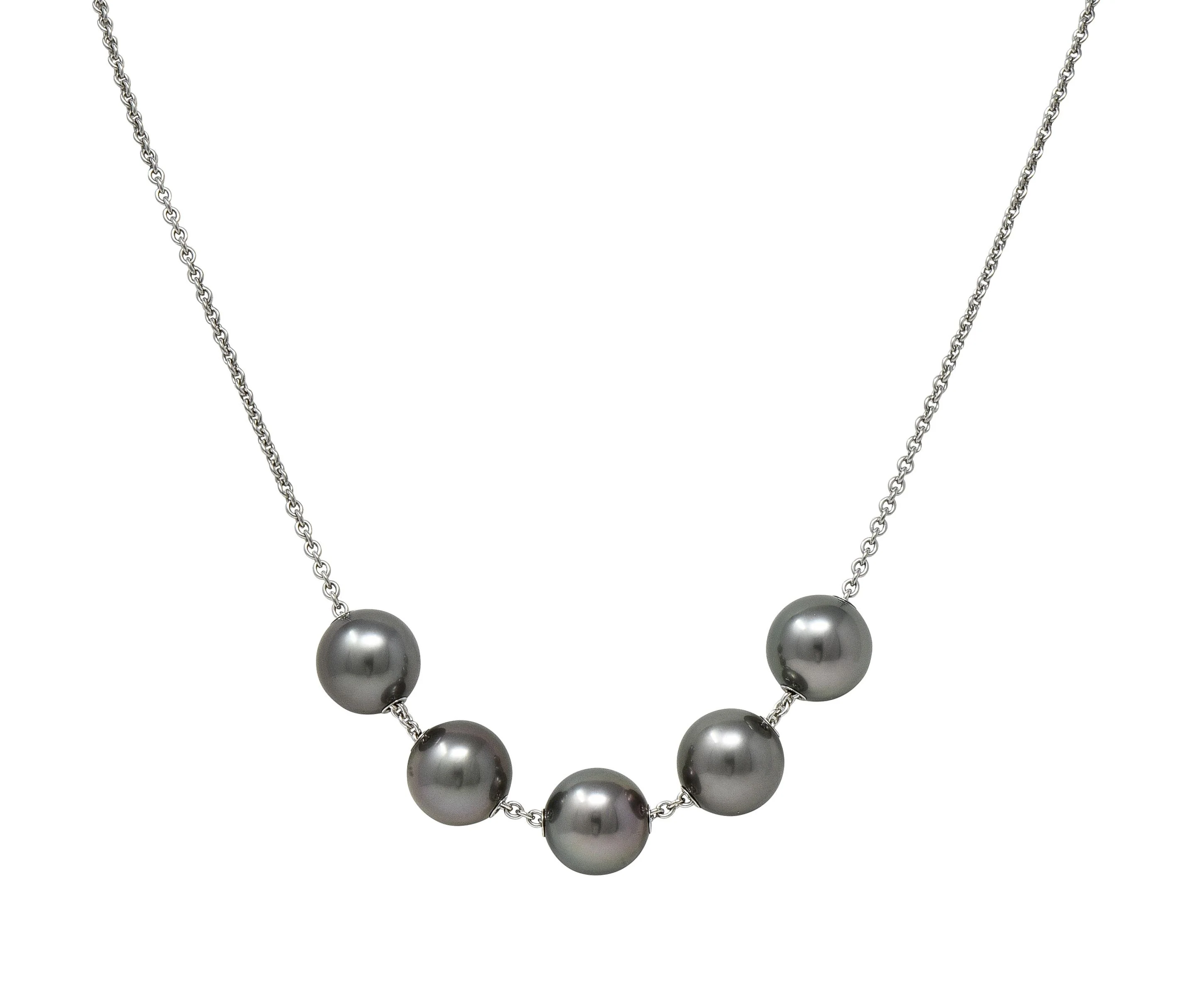 Mikimoto Contemporary Black South Sea Pearl 18 Karat White Gold Pearls In Motion Necklace