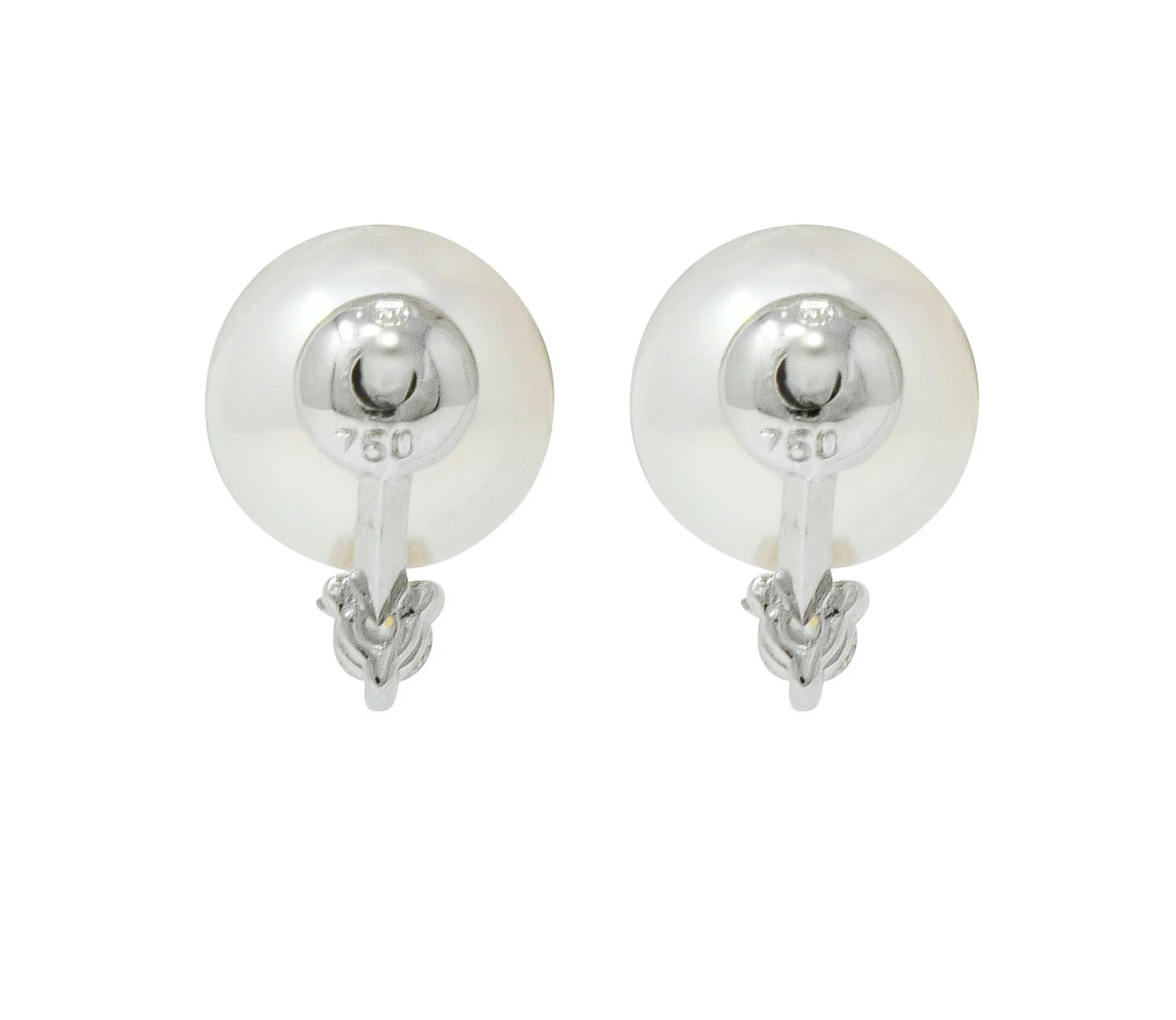 Mikimoto Cultured Pearl Diamond 18 Karat White Gold Stud Earrings - Image 4
