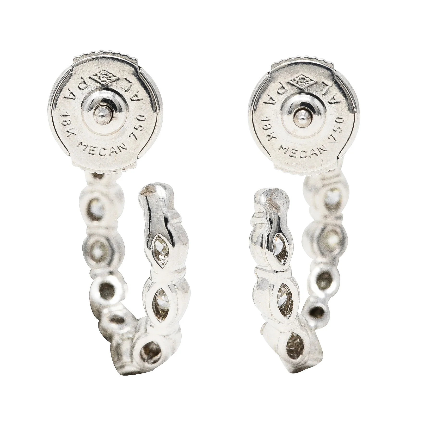Modern 2.00 CTW Diamond 18 Karat White Gold Half Hoop Earrings - Image 3