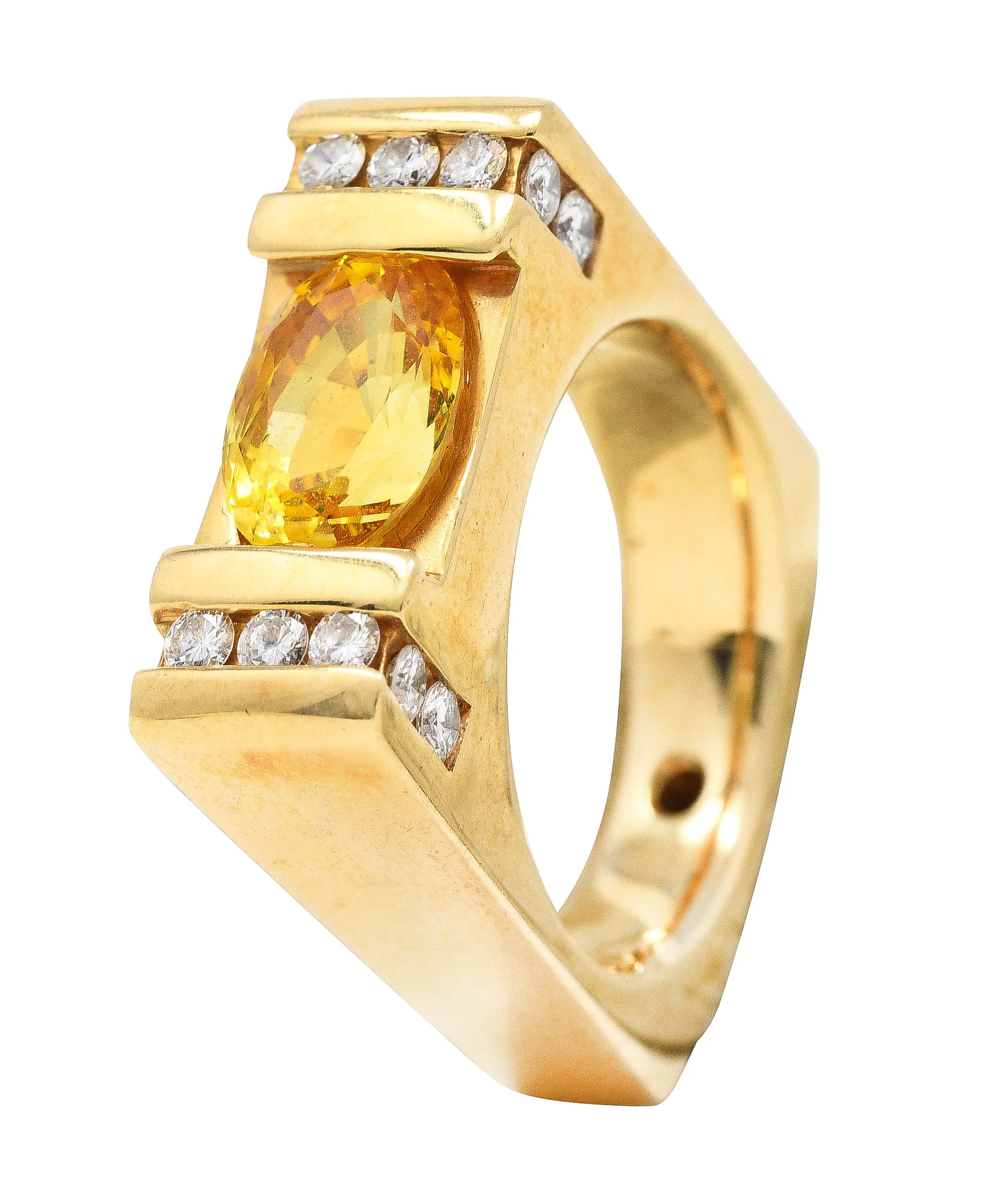 Modern 3.45 CTW Yellow Sapphire Diamond 14 Karat Gold Cushion Band Ring - Image 8