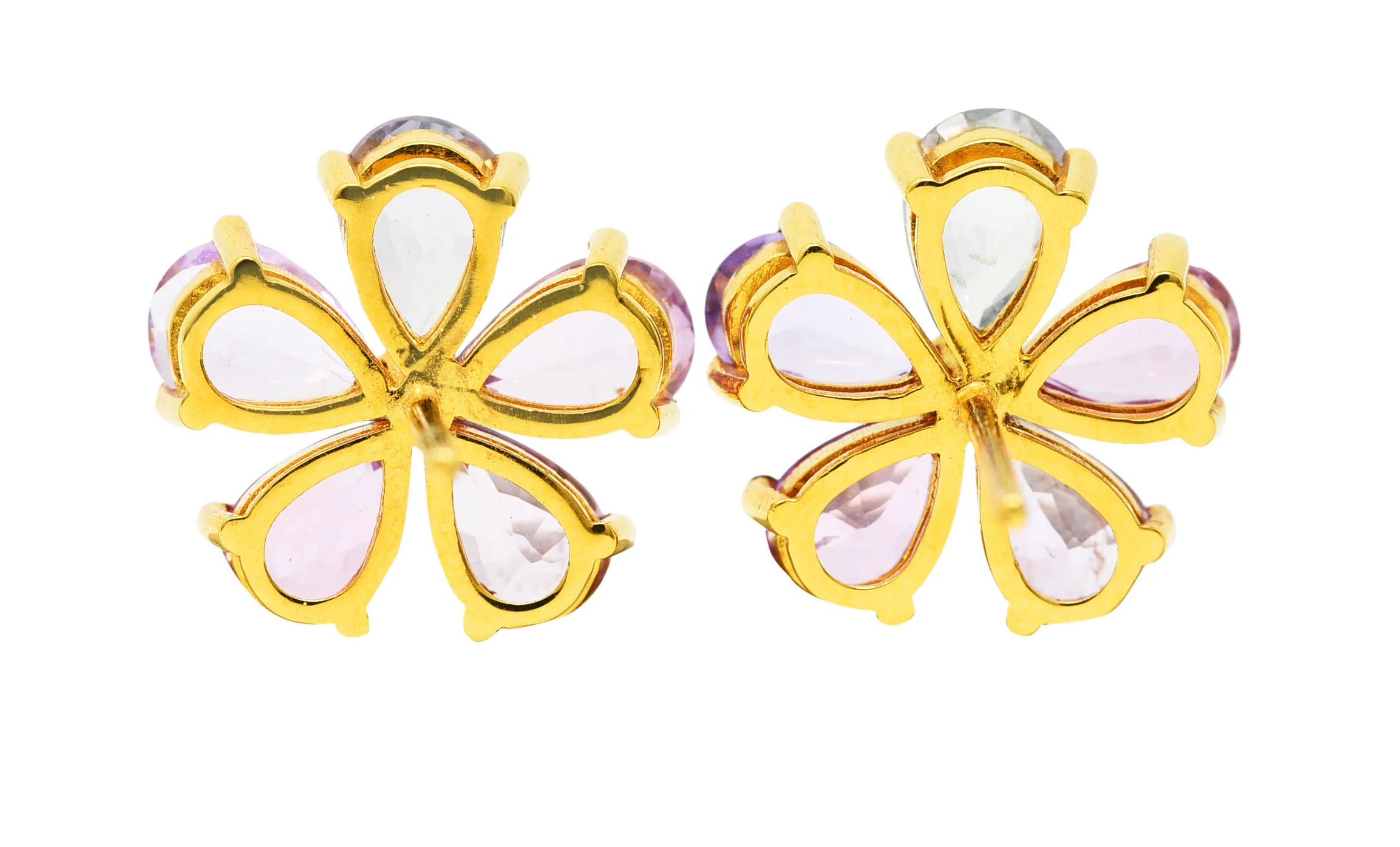 Modern 3.84 CTW Diamond Pear Cut Sapphires 18 Karat Yellow Gold Pastel Flower Cluster Stud Earrings - Image 3