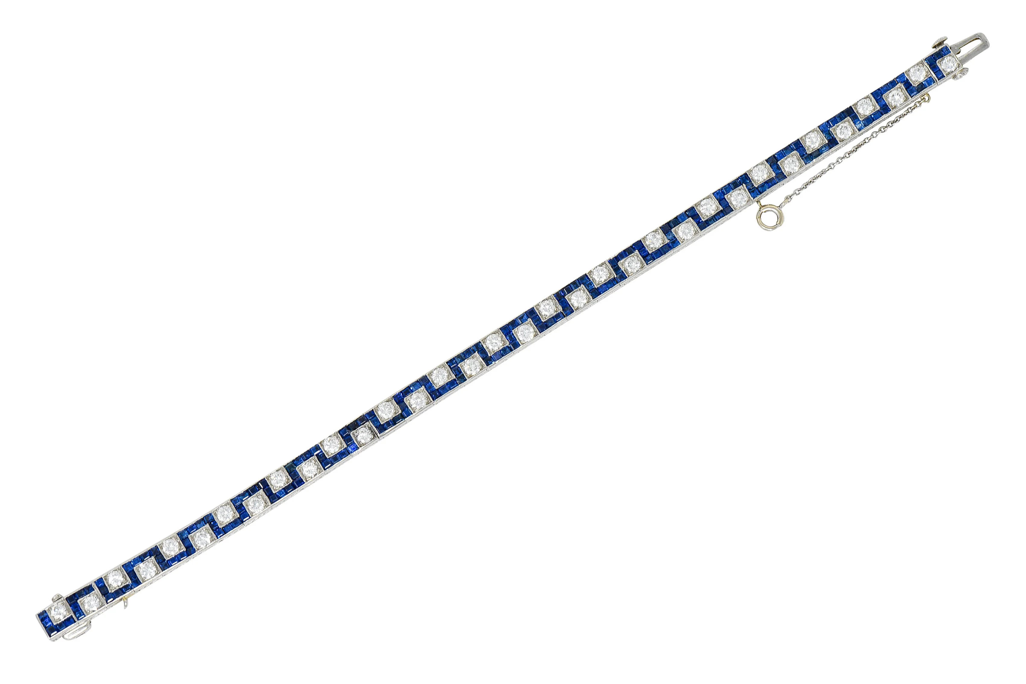 Oscar Heyman 8.45 CTW Sapphire Diamond Platinum Line Bracelet Circa 1950 - Image 2