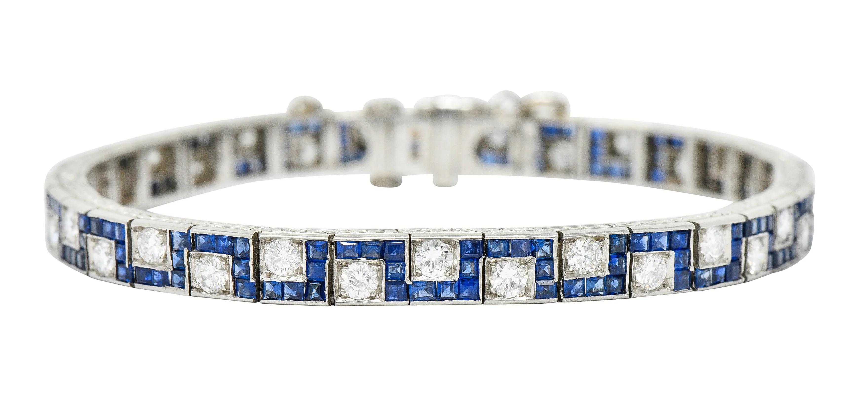 Oscar Heyman 8.45 CTW Sapphire Diamond Platinum Line Bracelet Circa 1950 - Image 3