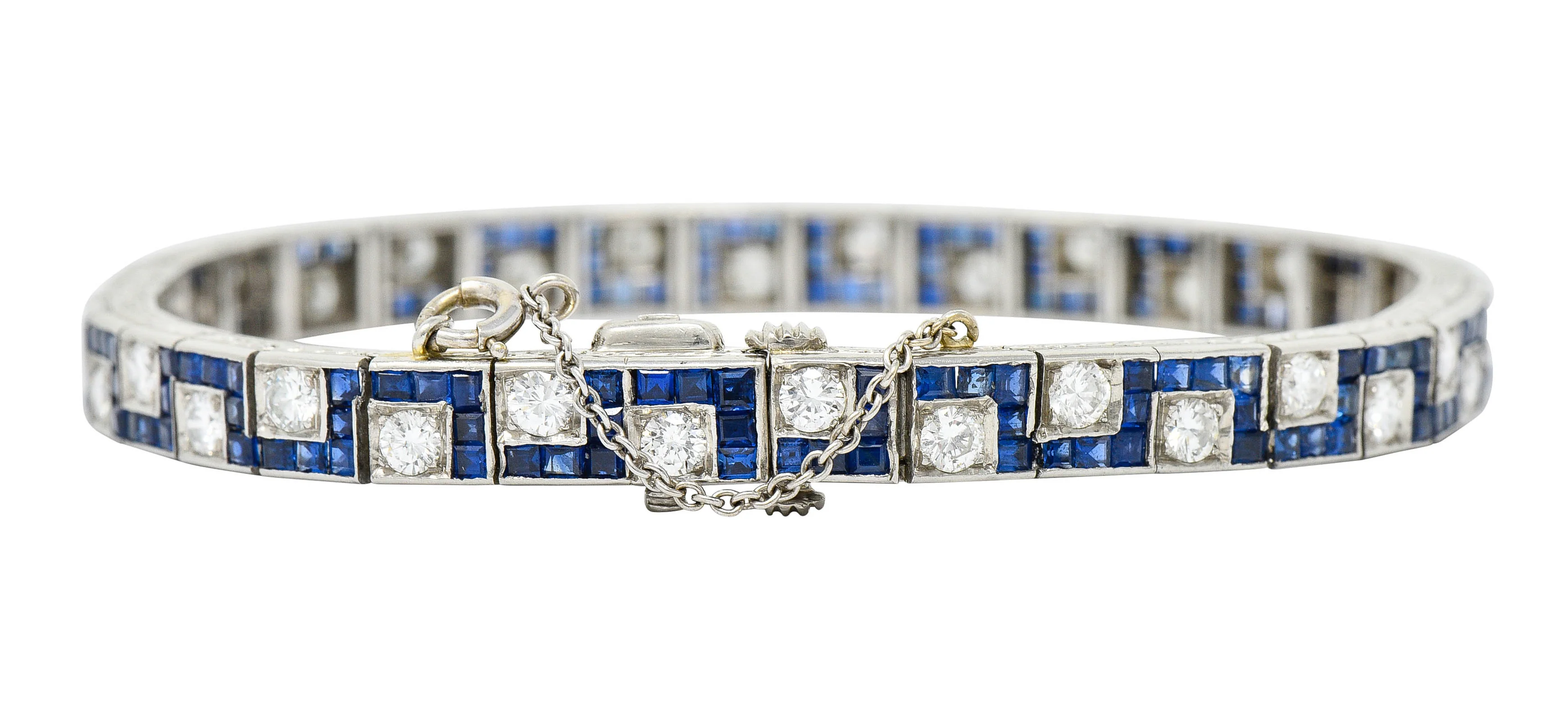 Oscar Heyman 8.45 CTW Sapphire Diamond Platinum Line Bracelet Circa 1950 - Image 4