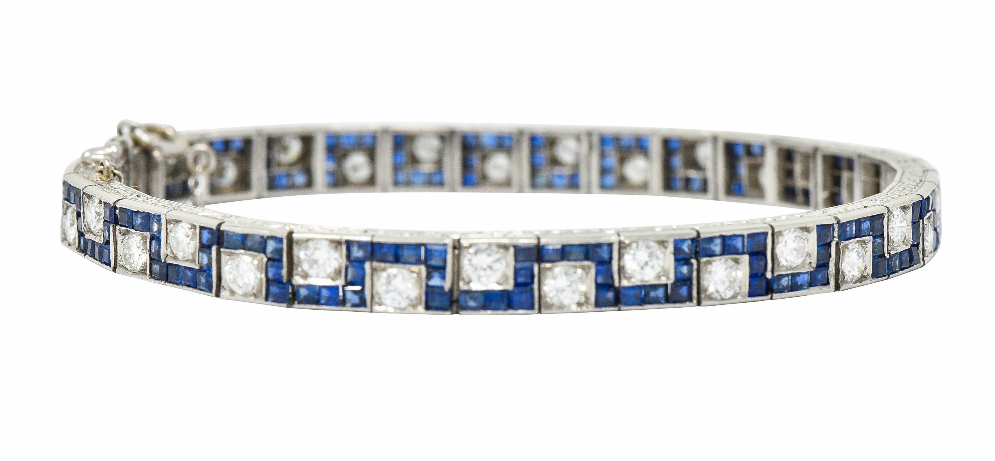 Oscar Heyman 8.45 CTW Sapphire Diamond Platinum Line Bracelet Circa 1950 - Image 8