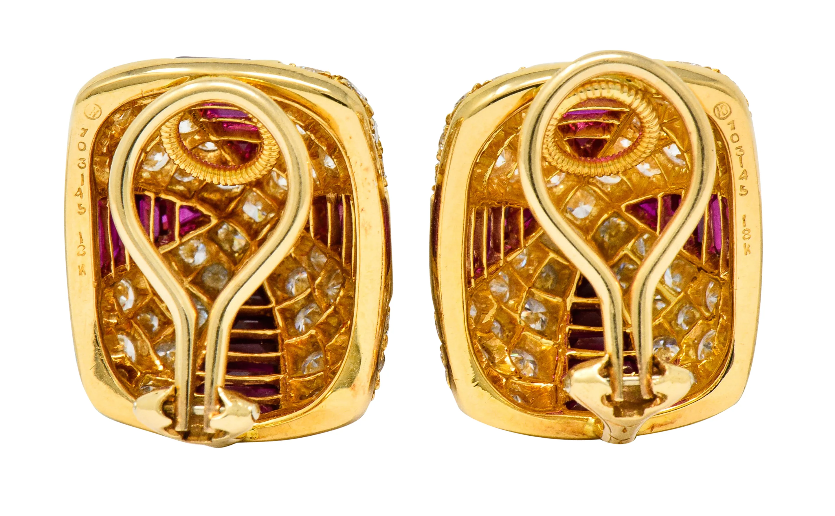 Oscar Heyman 9.02 CTW Diamond Ruby 18 Karat Gold Pave Pyramidal Ear-Clip Earrings - Image 5