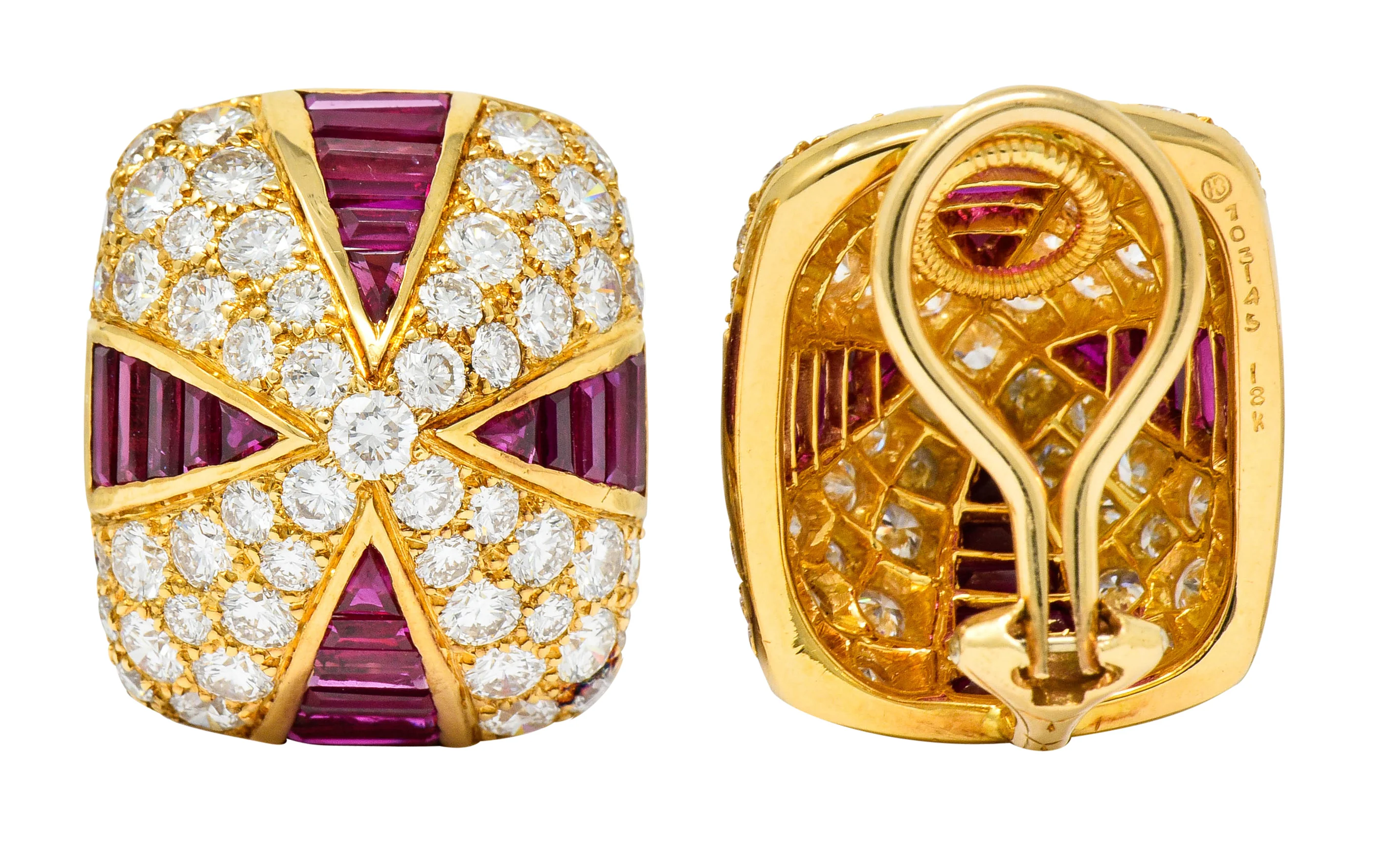 Oscar Heyman 9.02 CTW Diamond Ruby 18 Karat Gold Pave Pyramidal Ear-Clip Earrings - Image 9