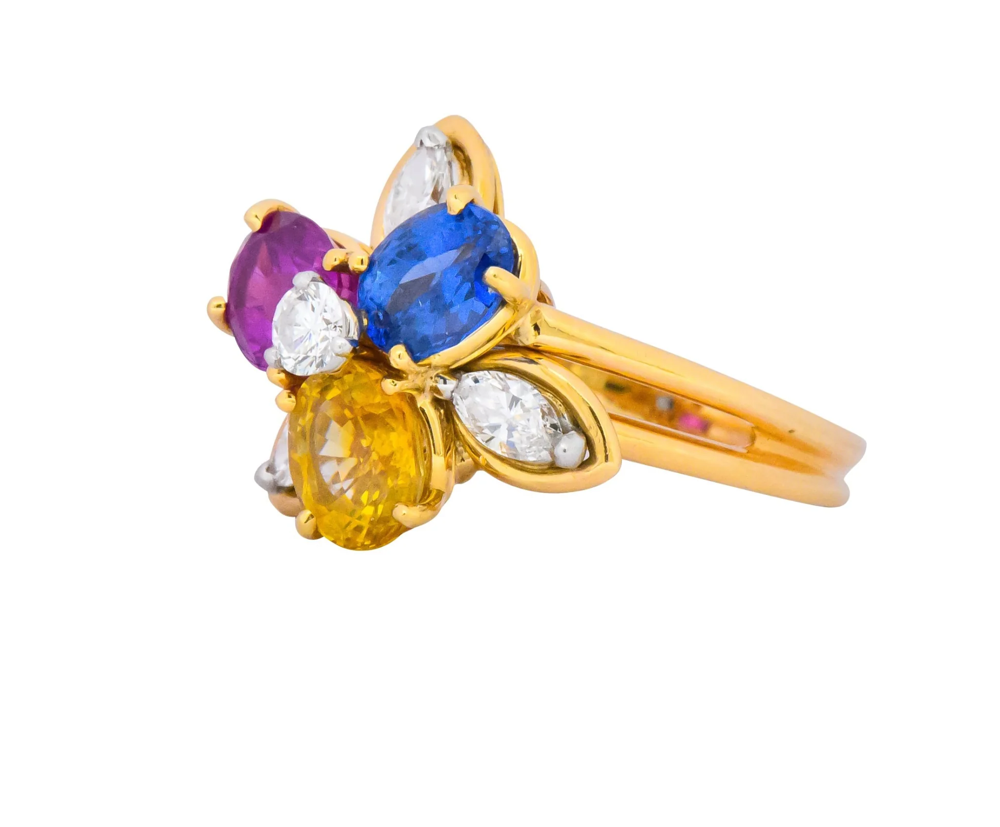 Oscar Heyman Bros. 4.05 CTW Sapphire Diamond 18 Karat Gold Floral Ring - Image 2