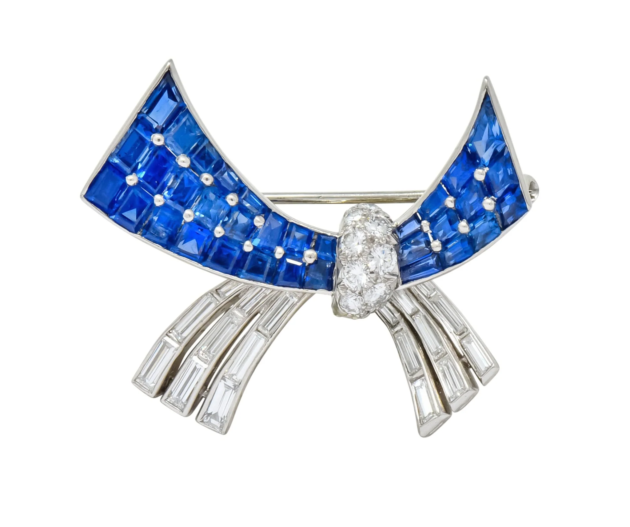 Oscar Heyman Retro 6.10 CTW Sapphire Diamond Platinum Bow Brooch