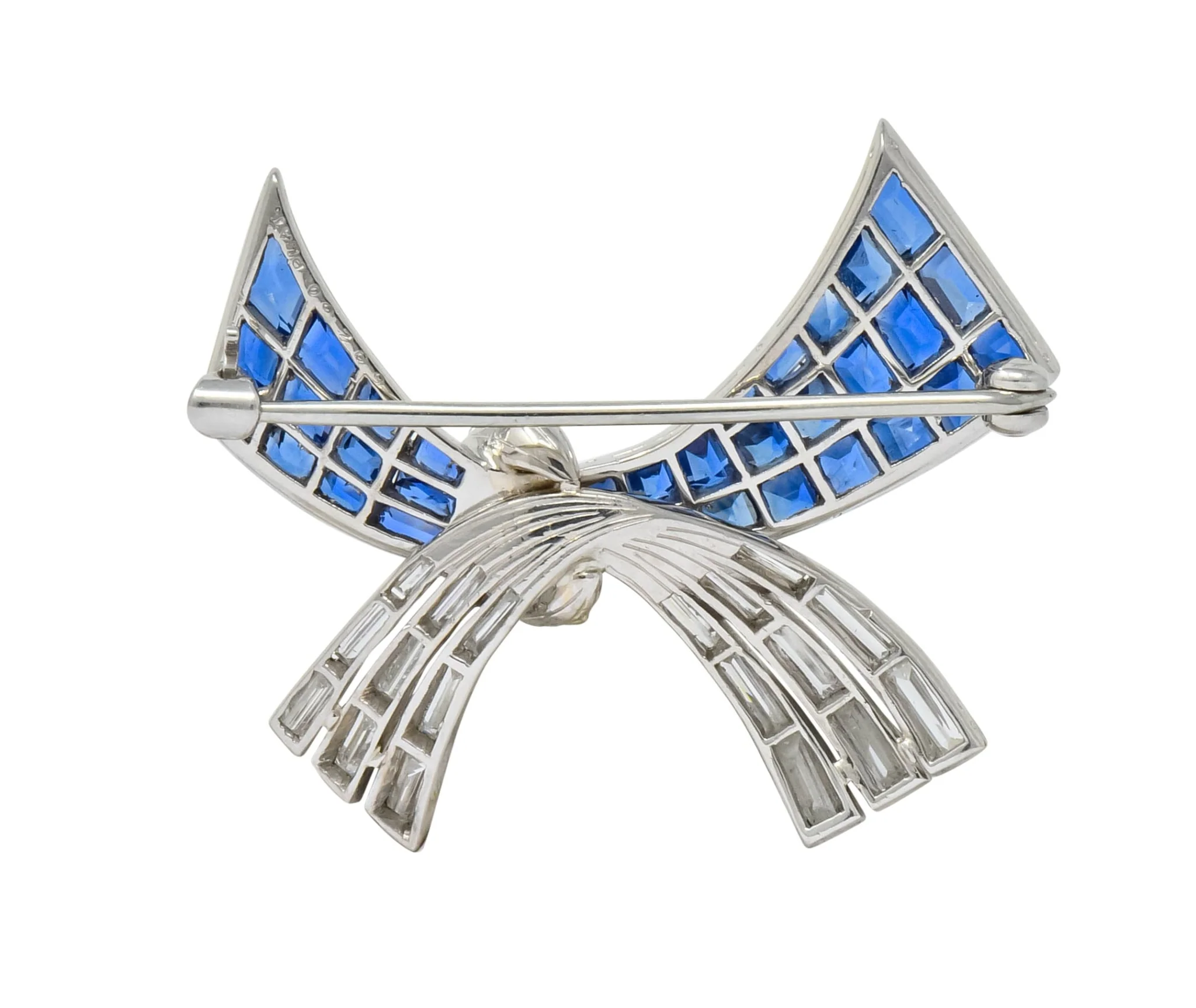 Oscar Heyman Retro 6.10 CTW Sapphire Diamond Platinum Bow Brooch - Image 4