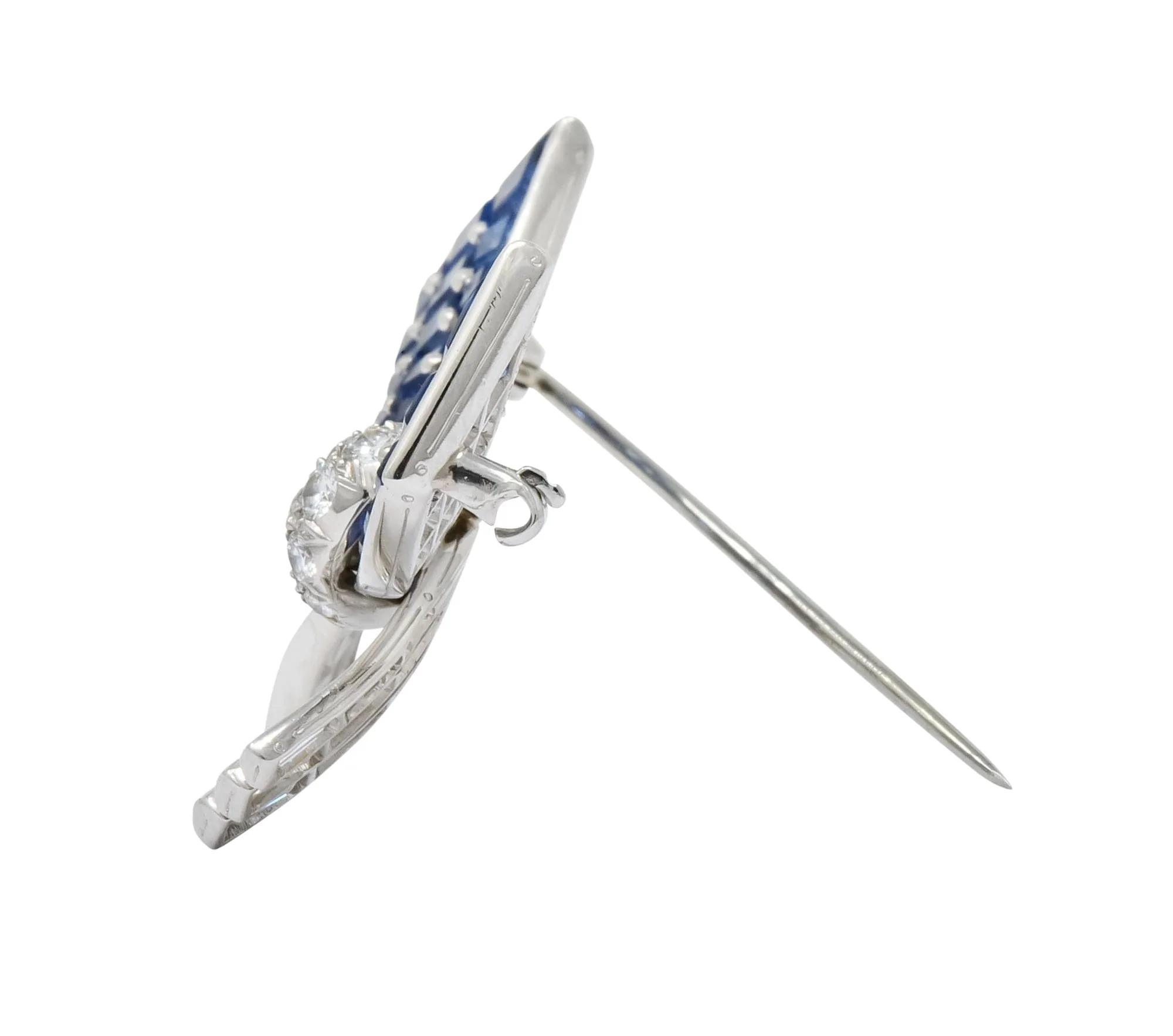 Oscar Heyman Retro 6.10 CTW Sapphire Diamond Platinum Bow Brooch - Image 5