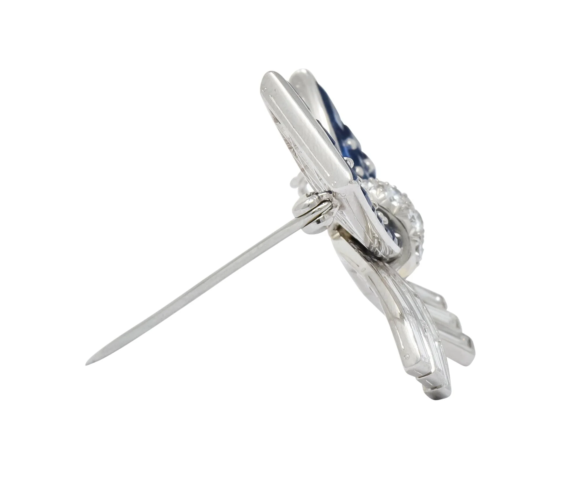 Oscar Heyman Retro 6.10 CTW Sapphire Diamond Platinum Bow Brooch - Image 6