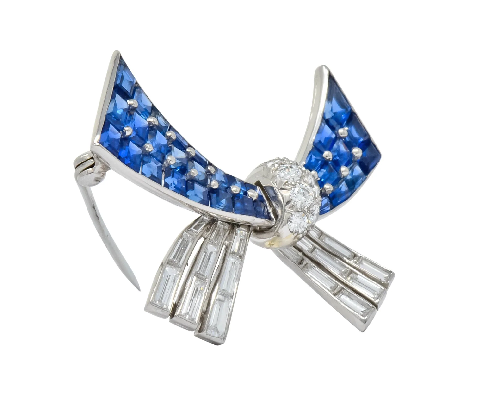 Oscar Heyman Retro 6.10 CTW Sapphire Diamond Platinum Bow Brooch - Image 7