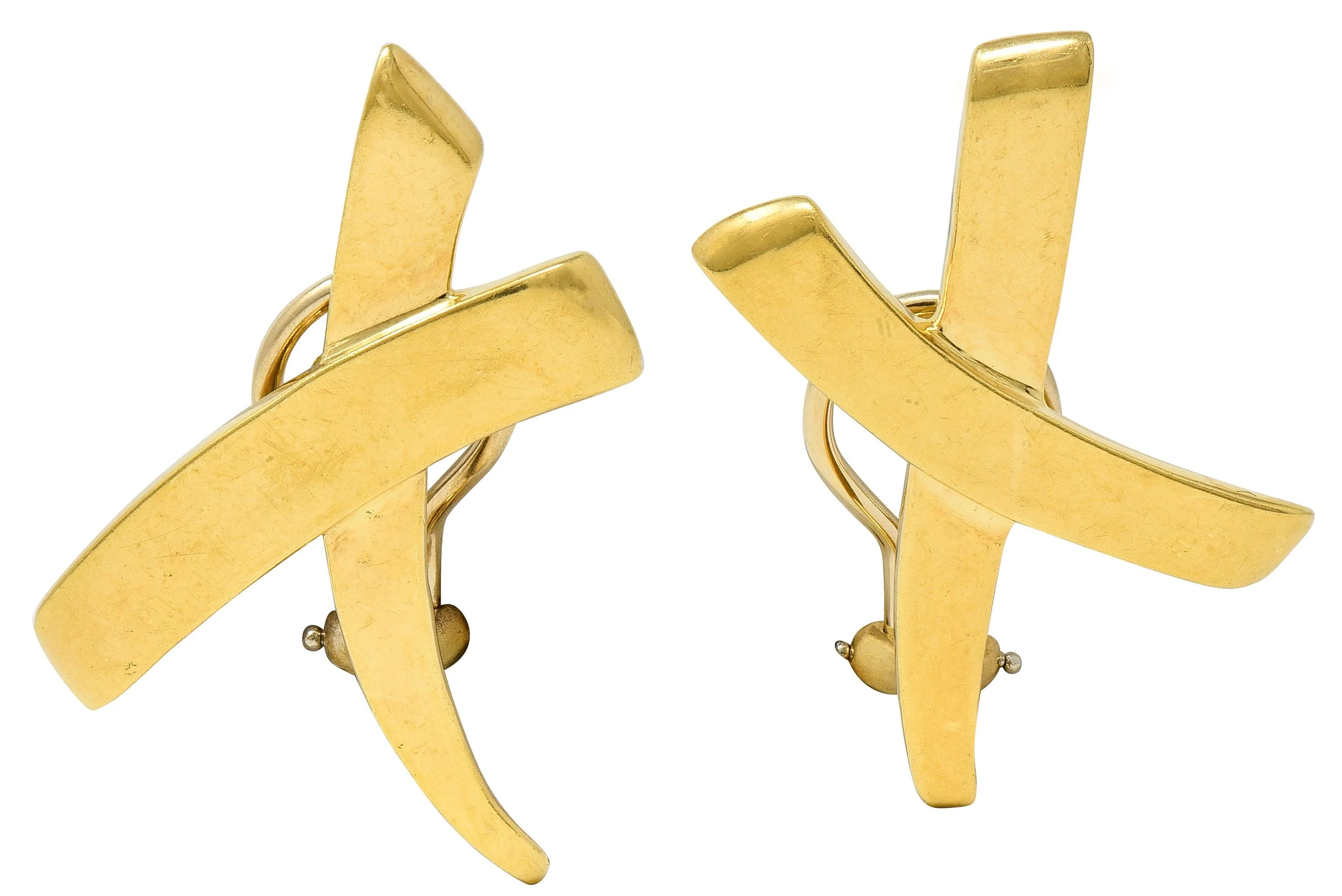 Paloma Picasso Tiffany & Co. 1983 18 Karat Yellow Gold X Graffiti Vintage Ear-Clip Earrings