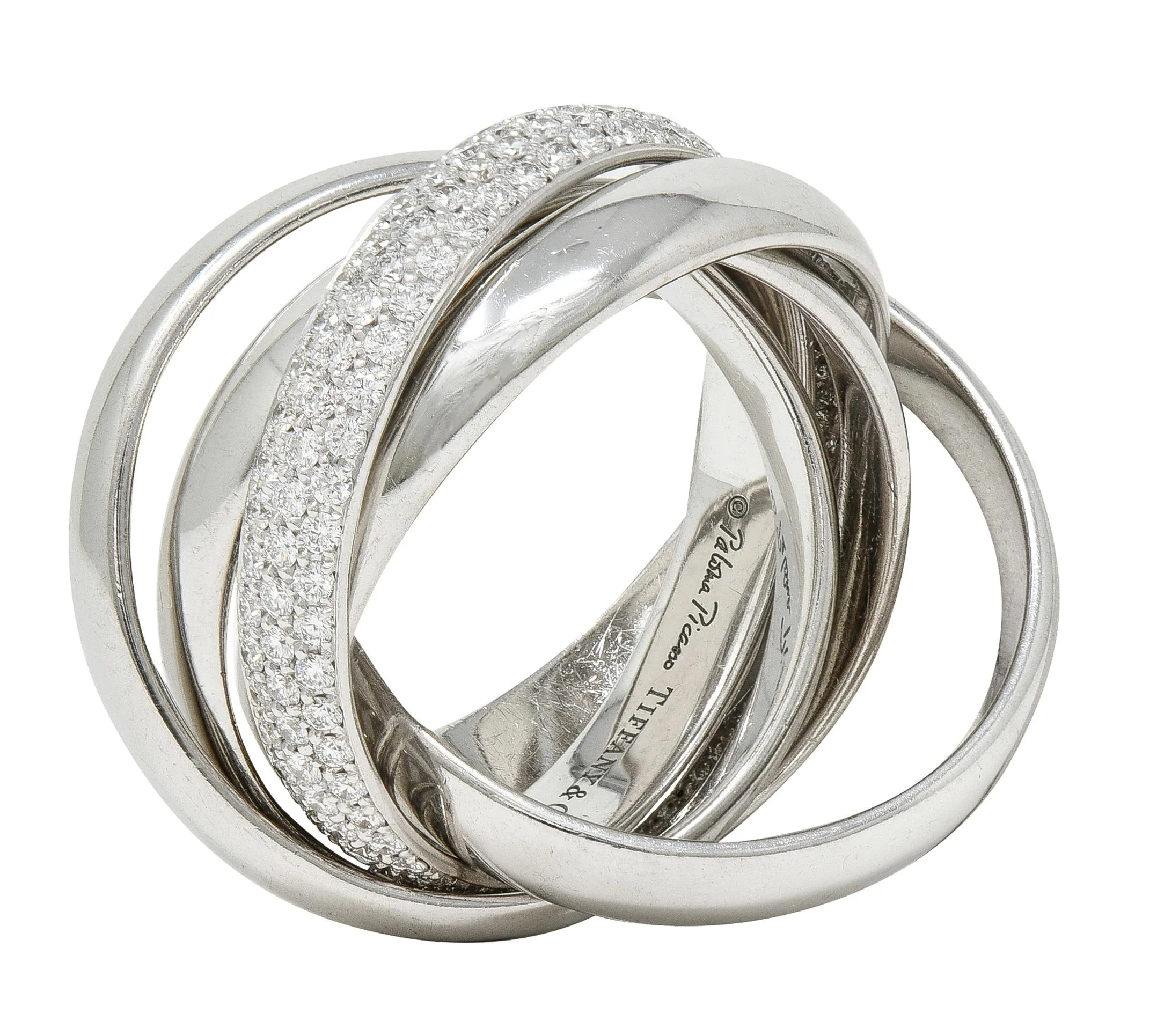 Paloma Picasso Tiffany & Co. Diamond 18 Karat White Gold Vintage Melody Rolling Band Ring - Image 4