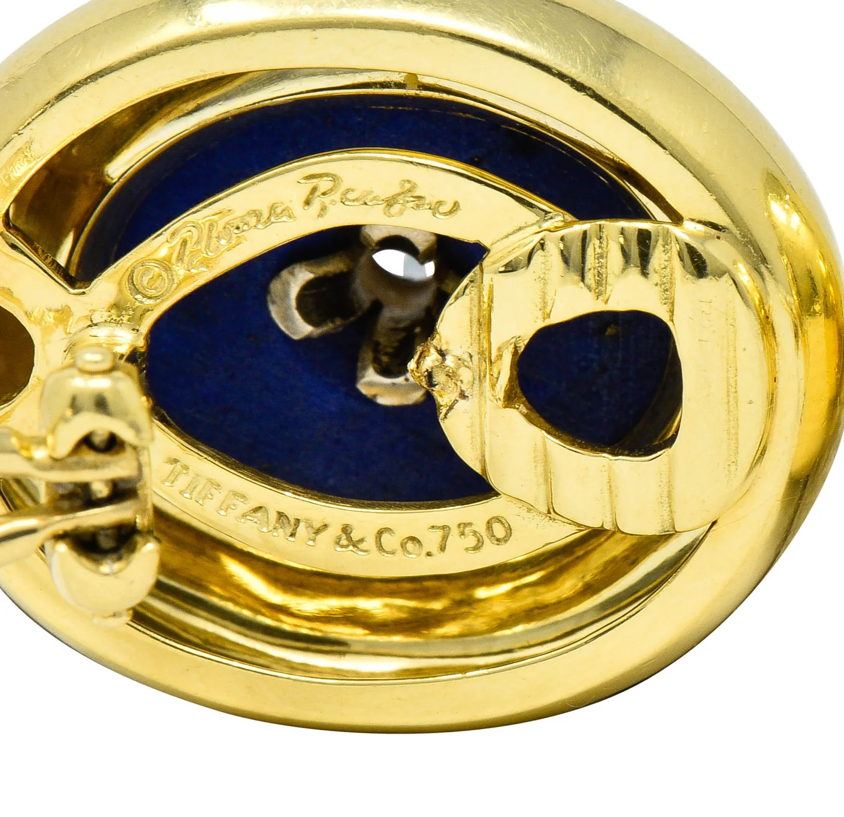 Paloma Picasso Tiffany & Co. Diamond Lapis 18 Karat Gold Earrings - Image 7