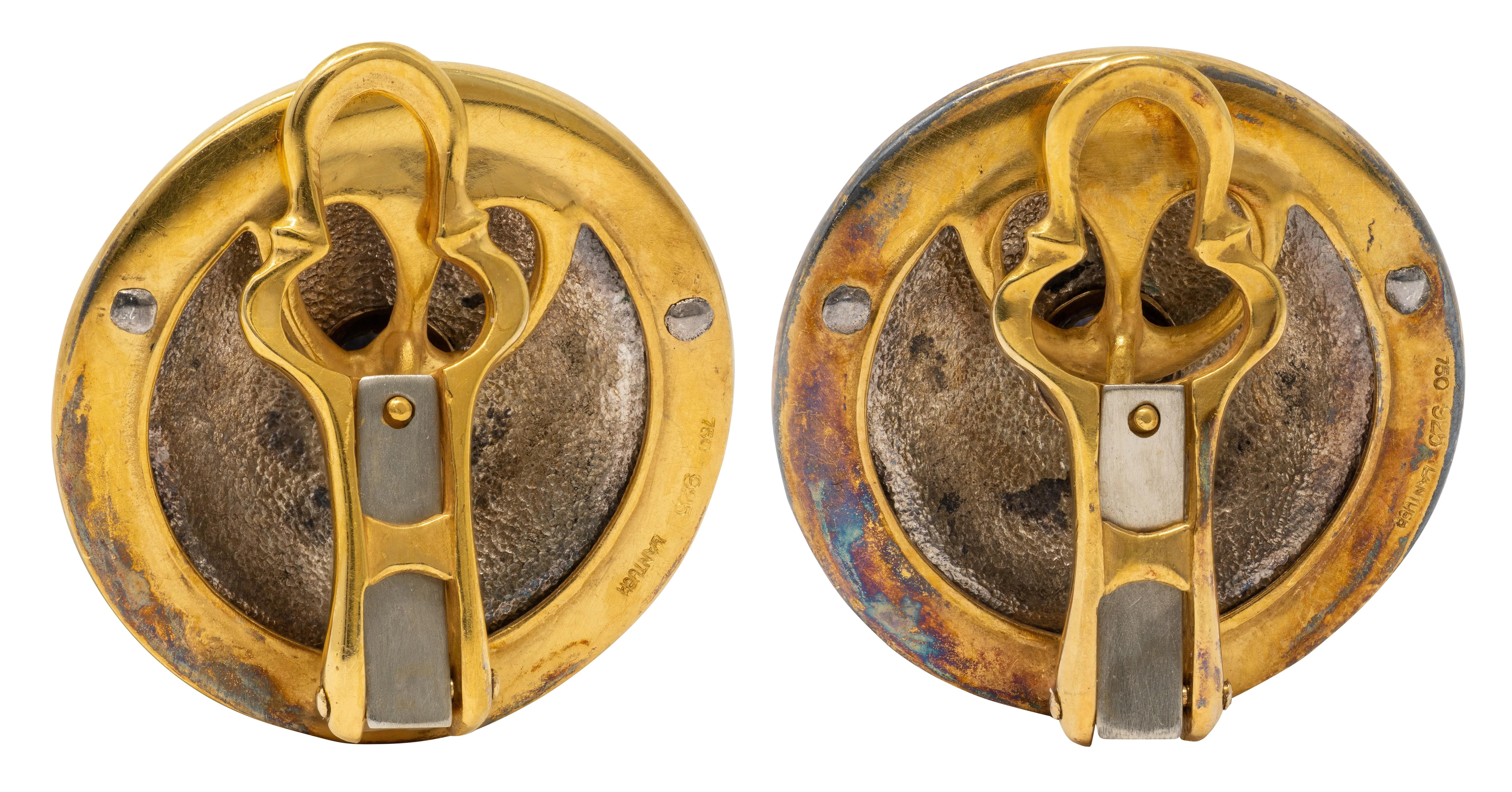 Paul Lantuch Neoclassical Revival Sapphire 18 Karat Yellow Gold Sterling Silver Leaf Earrings - Image 4