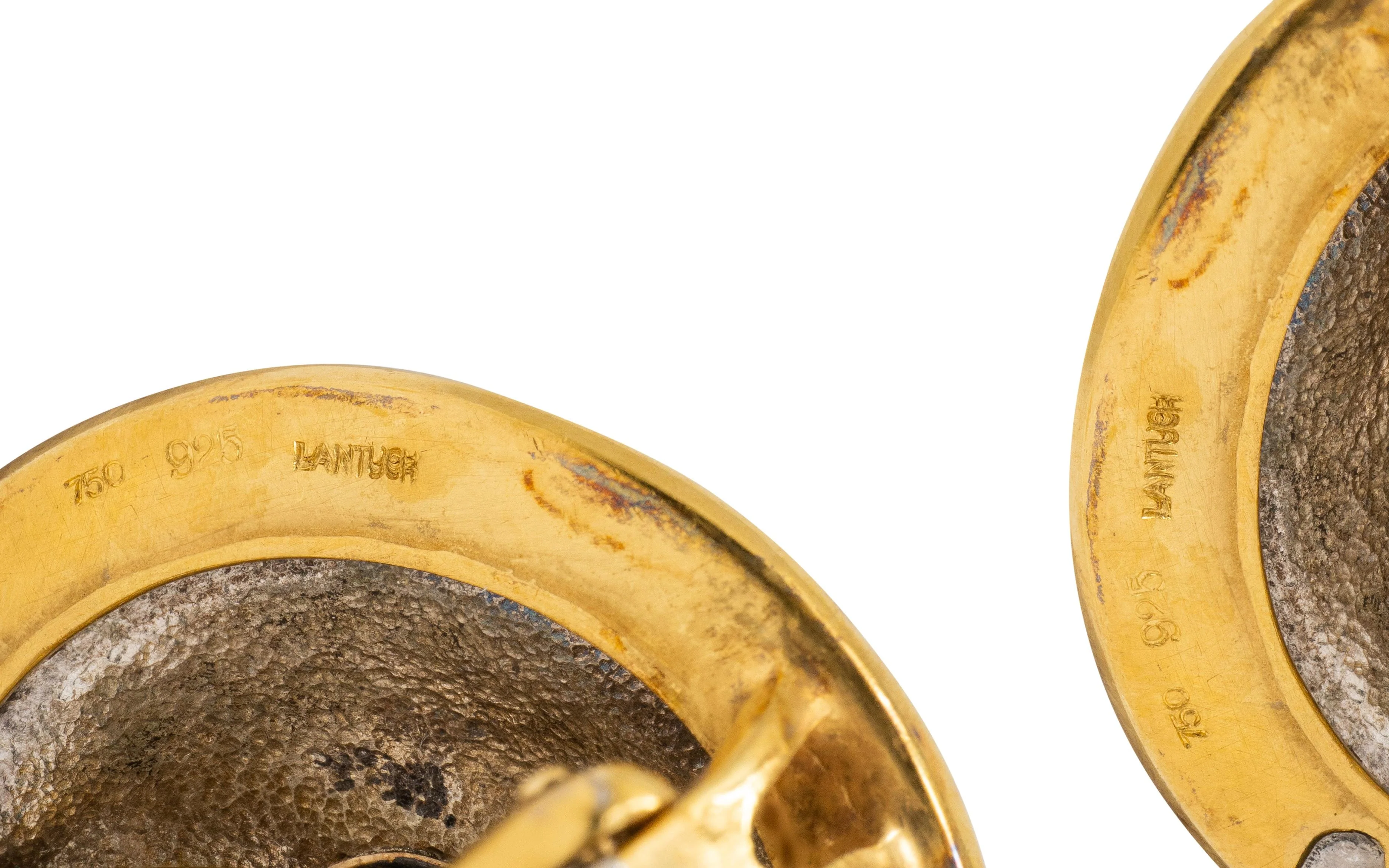 Paul Lantuch Neoclassical Revival Sapphire 18 Karat Yellow Gold Sterling Silver Leaf Earrings - Image 5