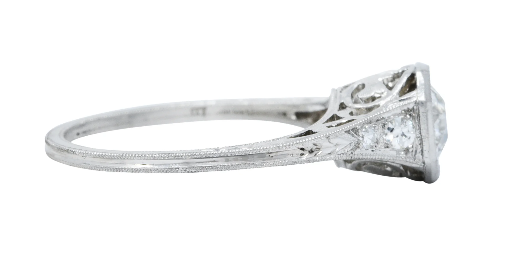 Peacock Art Deco 0.72 CTW Diamond Platinum Foliate Engagement Ring - Image 3