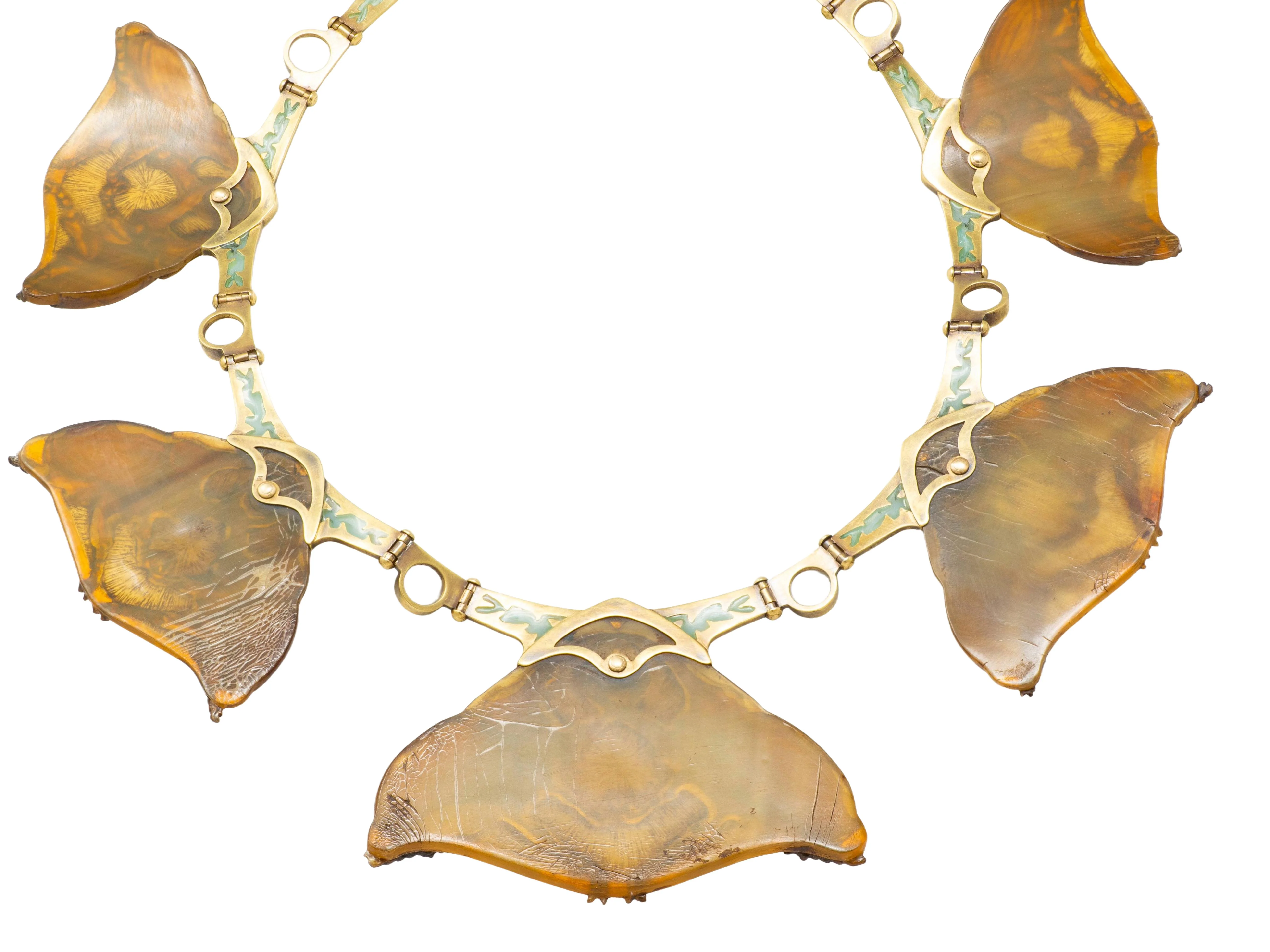 René Lalique Art Nouveau Moonstone Horn Enamel 18 Karat Yellow Gold Antique Stag Beetle Necklace - Image 9