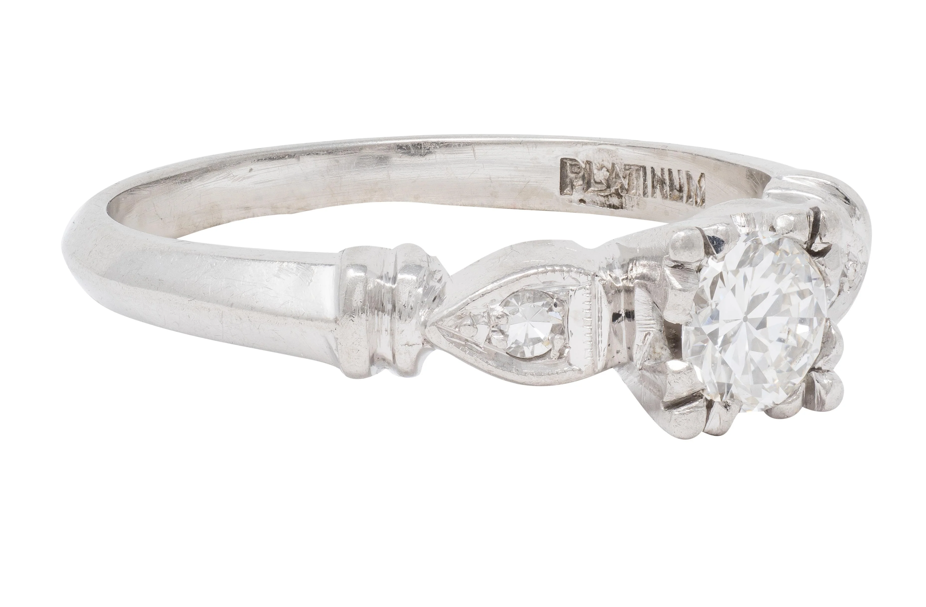 Retro 0.38 CTW Transitional Diamond Platinum Vintage Knife Edge Engagement Ring - Image 2