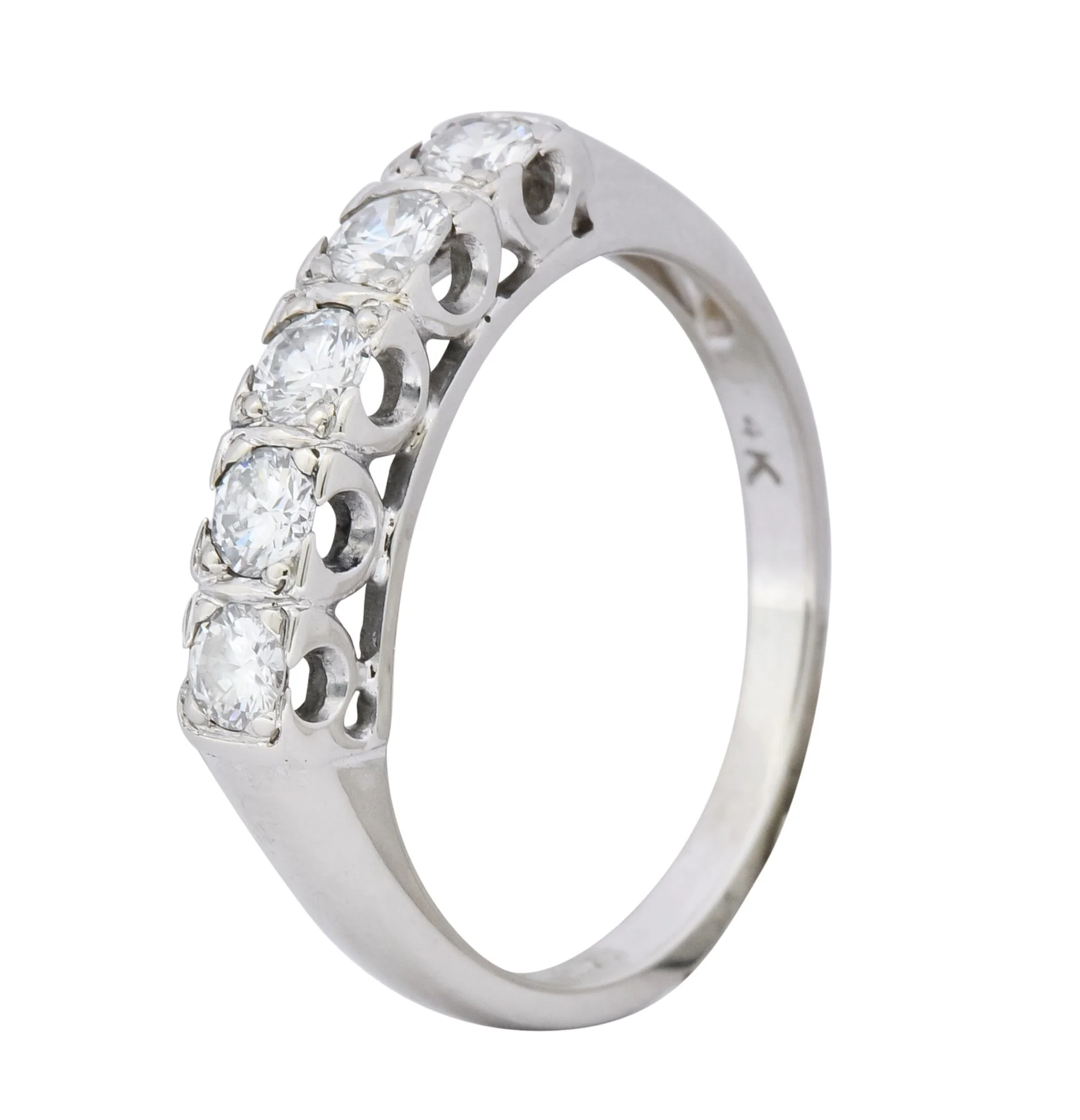 Retro 0.50 CTW Diamond 14 Karat White Gold Anniversary Band Ring 1950's - Image 8