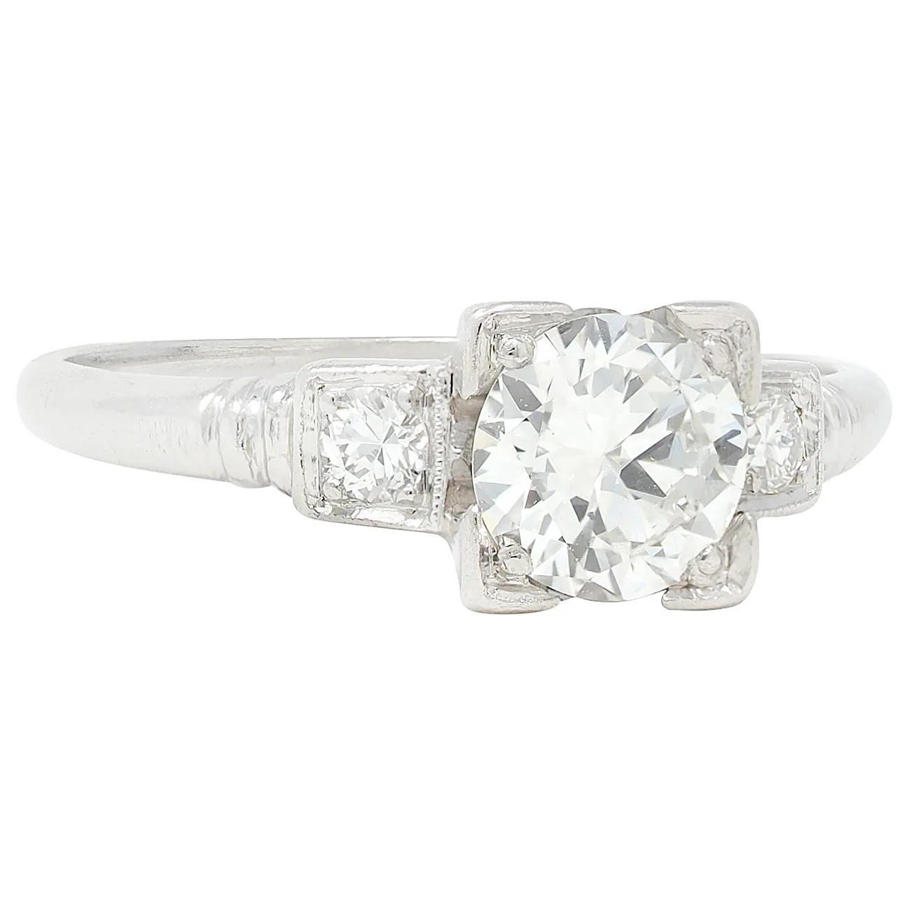 Retro 0.65 CTW Diamond Platinum Vintage Square Form Engagement Ring - Image 2