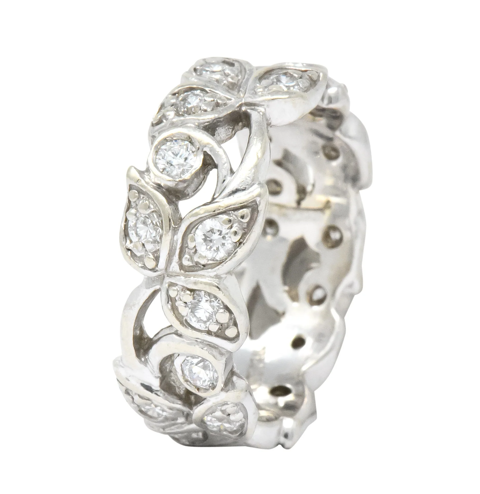 Retro 0.95 CTW Diamond 14 Karat White Gold Band Ring - Image 2