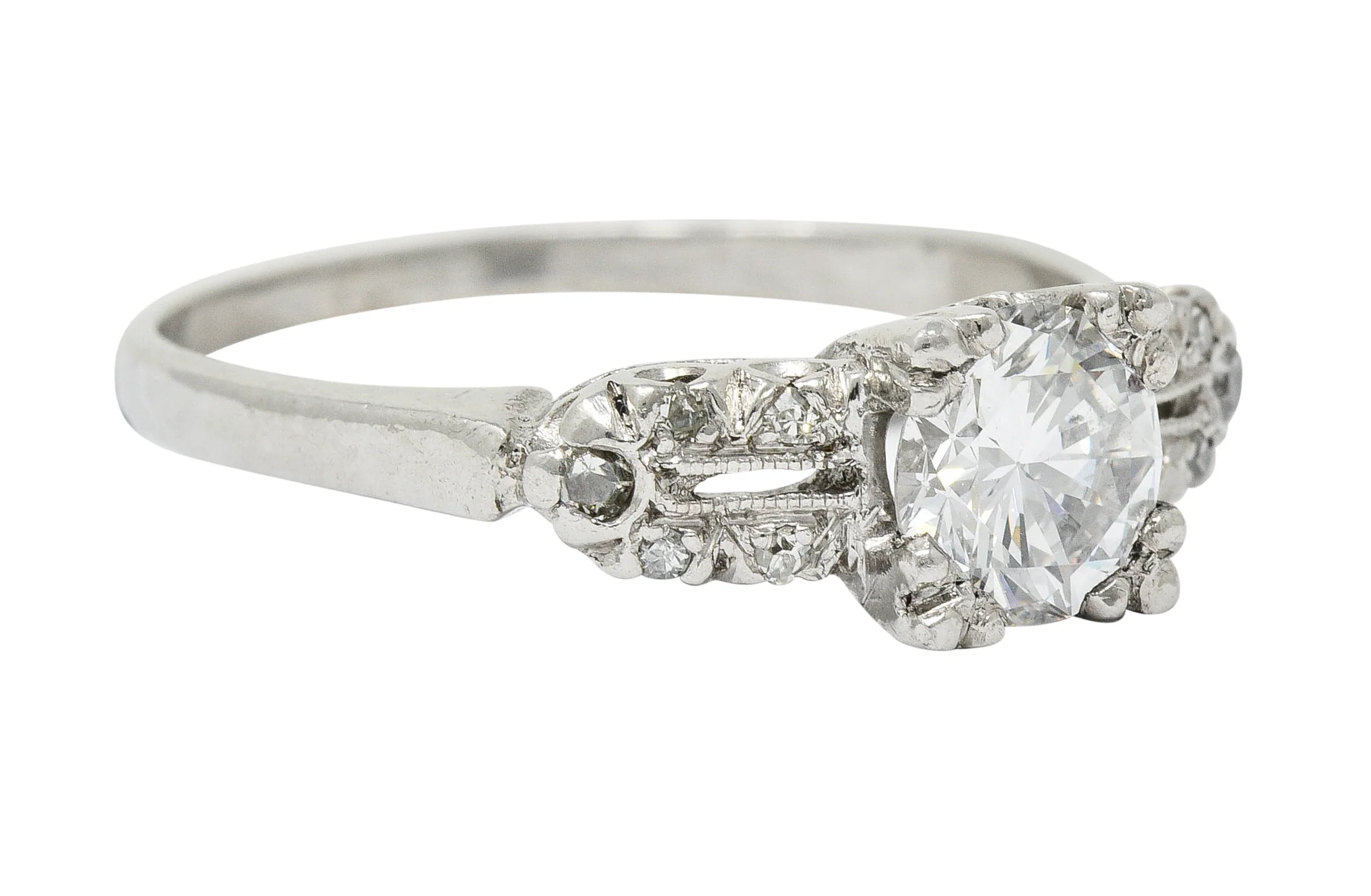 Retro 1.00 CTW Diamond Platinum Fishtail Engagement Ring - Image 2