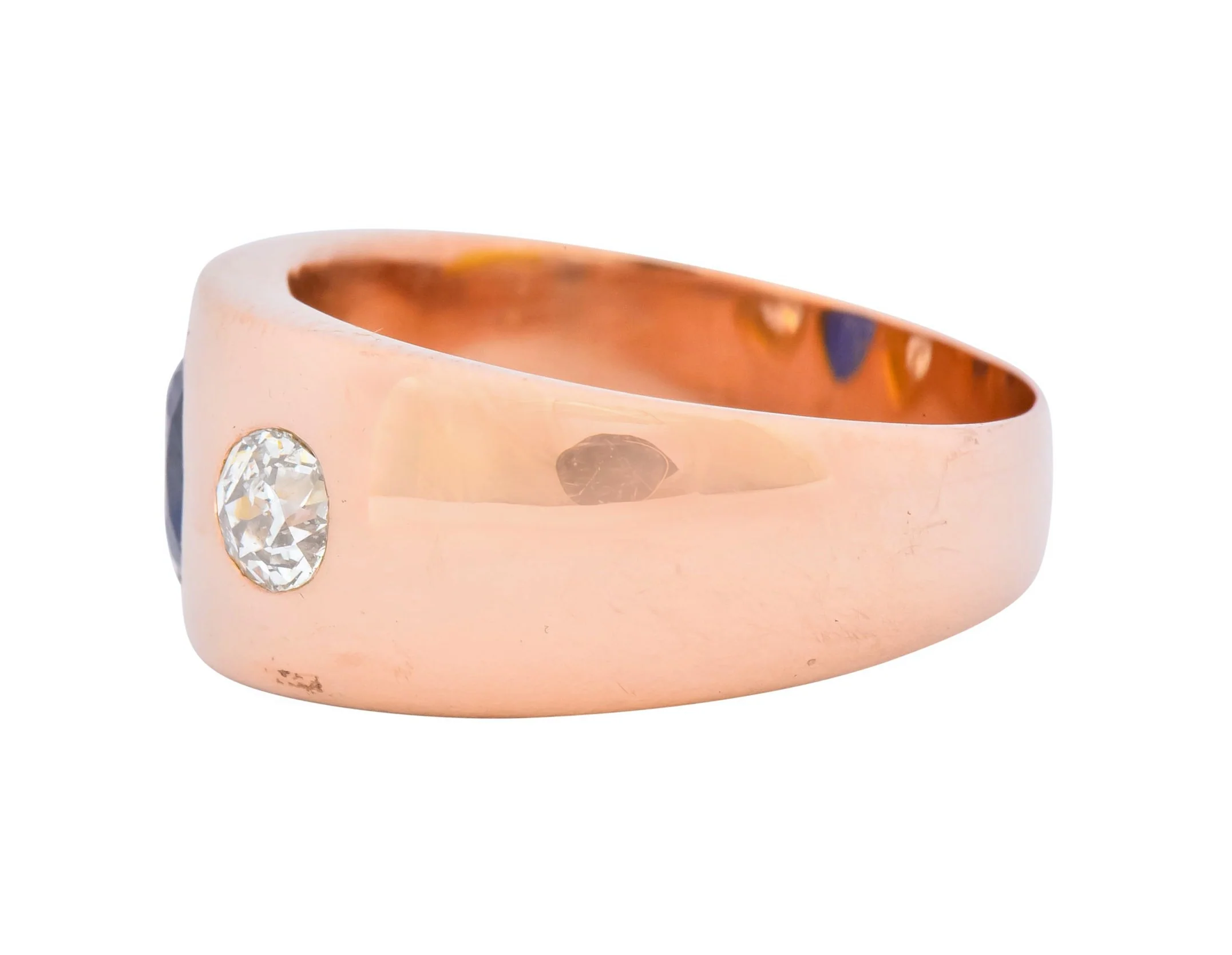 Retro 1.40 CTW Sapphire Diamond 18 Karat Rose Gold Unisex Gypsy Band Ring - Image 5