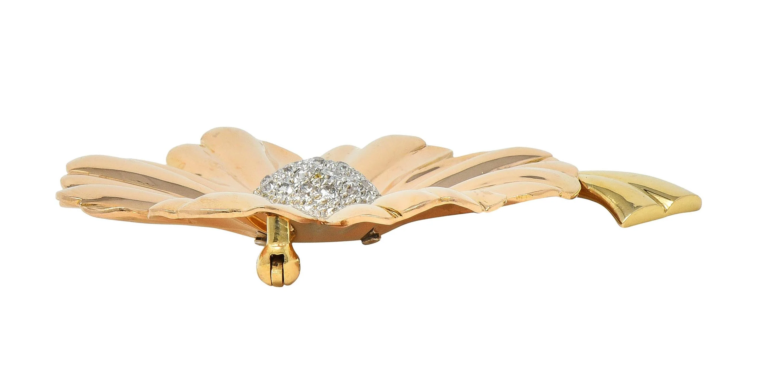 Retro 1.46 CTW Diamond 14 Karat Tri-Gold Vintage Daisy Flower Brooch - Image 6