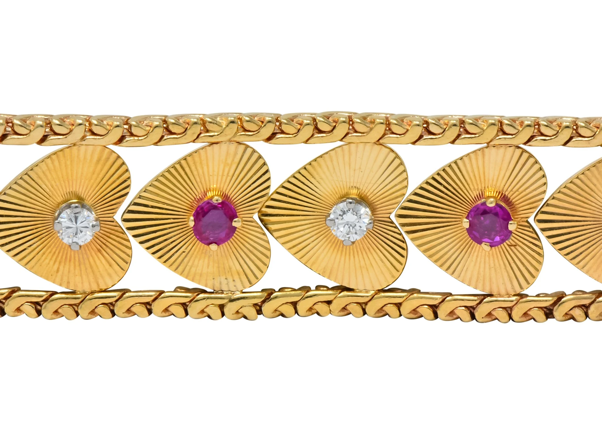 Retro 1.80 CTW Diamond Ruby 14 Karat Gold Heart Bracelet - Image 6