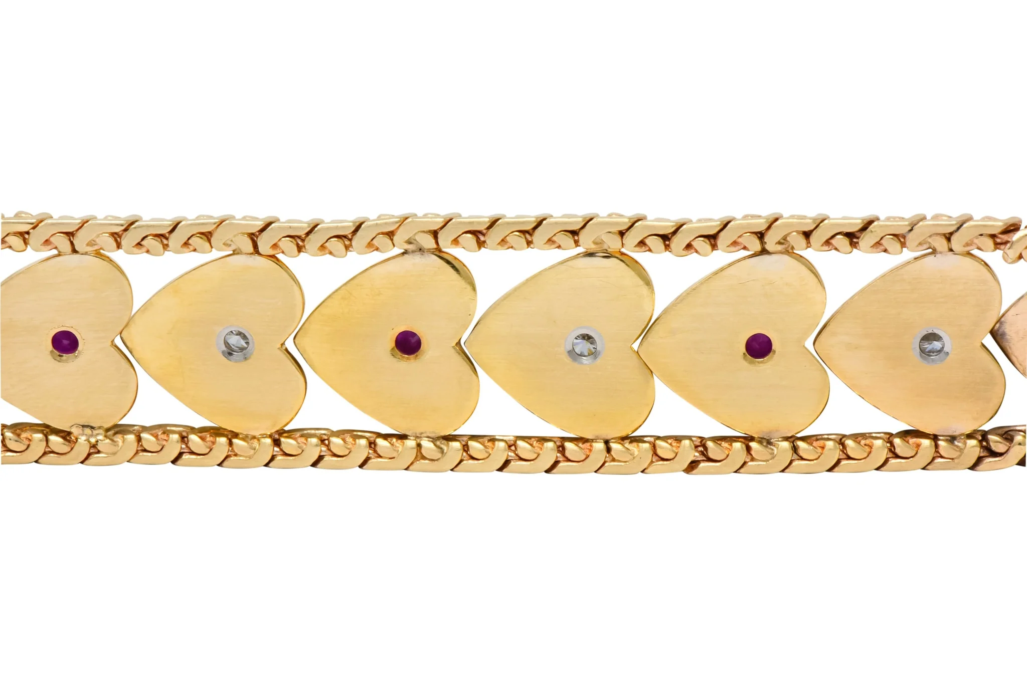 Retro 1.80 CTW Diamond Ruby 14 Karat Gold Heart Bracelet - Image 7