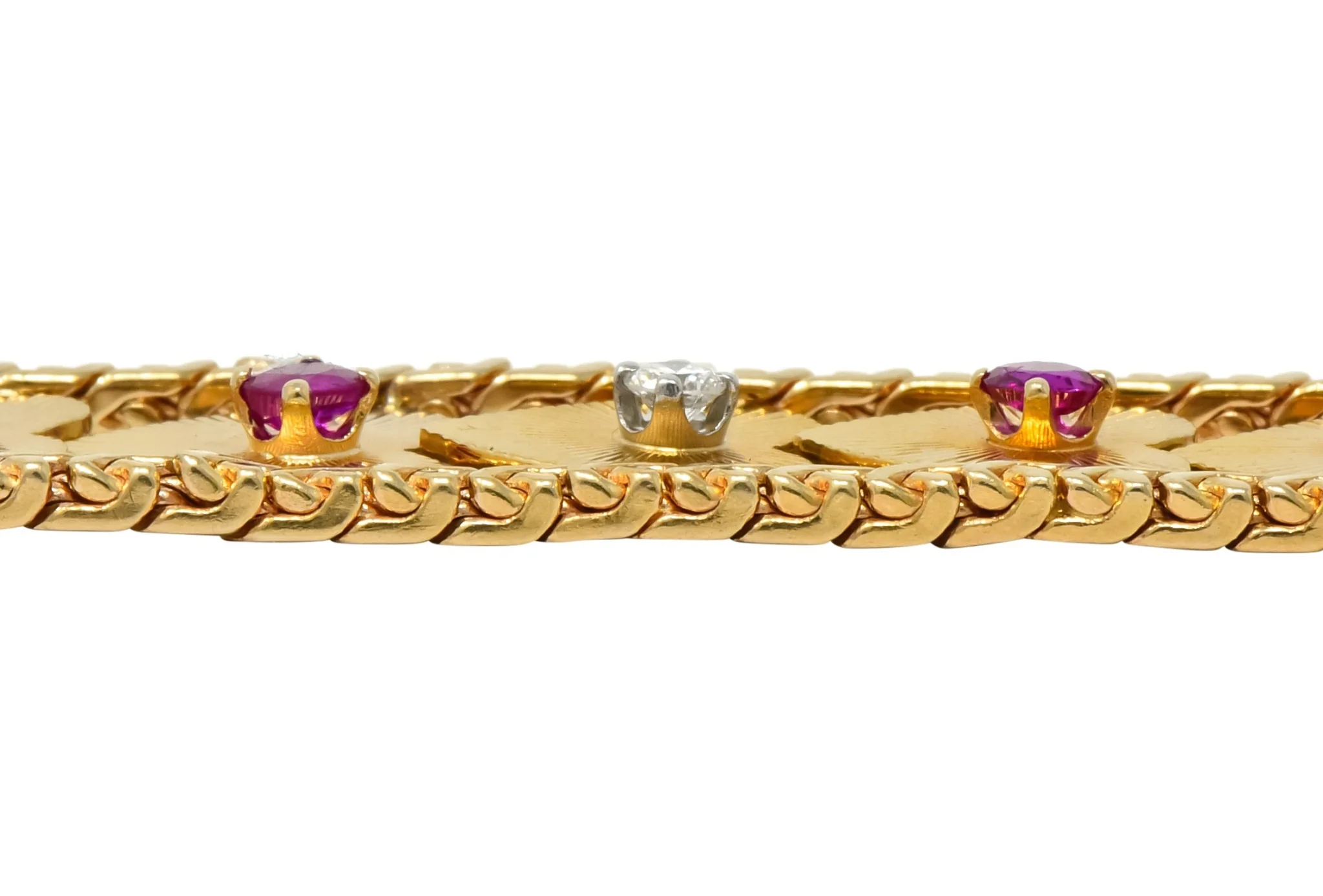 Retro 1.80 CTW Diamond Ruby 14 Karat Gold Heart Bracelet - Image 8