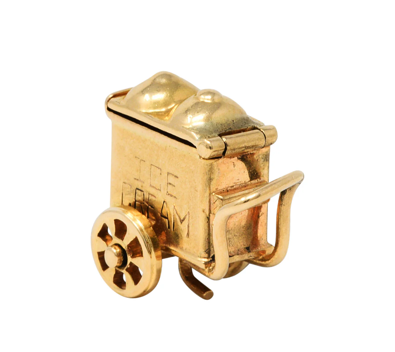 Retro 14 Karat Gold Lucky In Love Ice Cream Cart Charm - Image 5