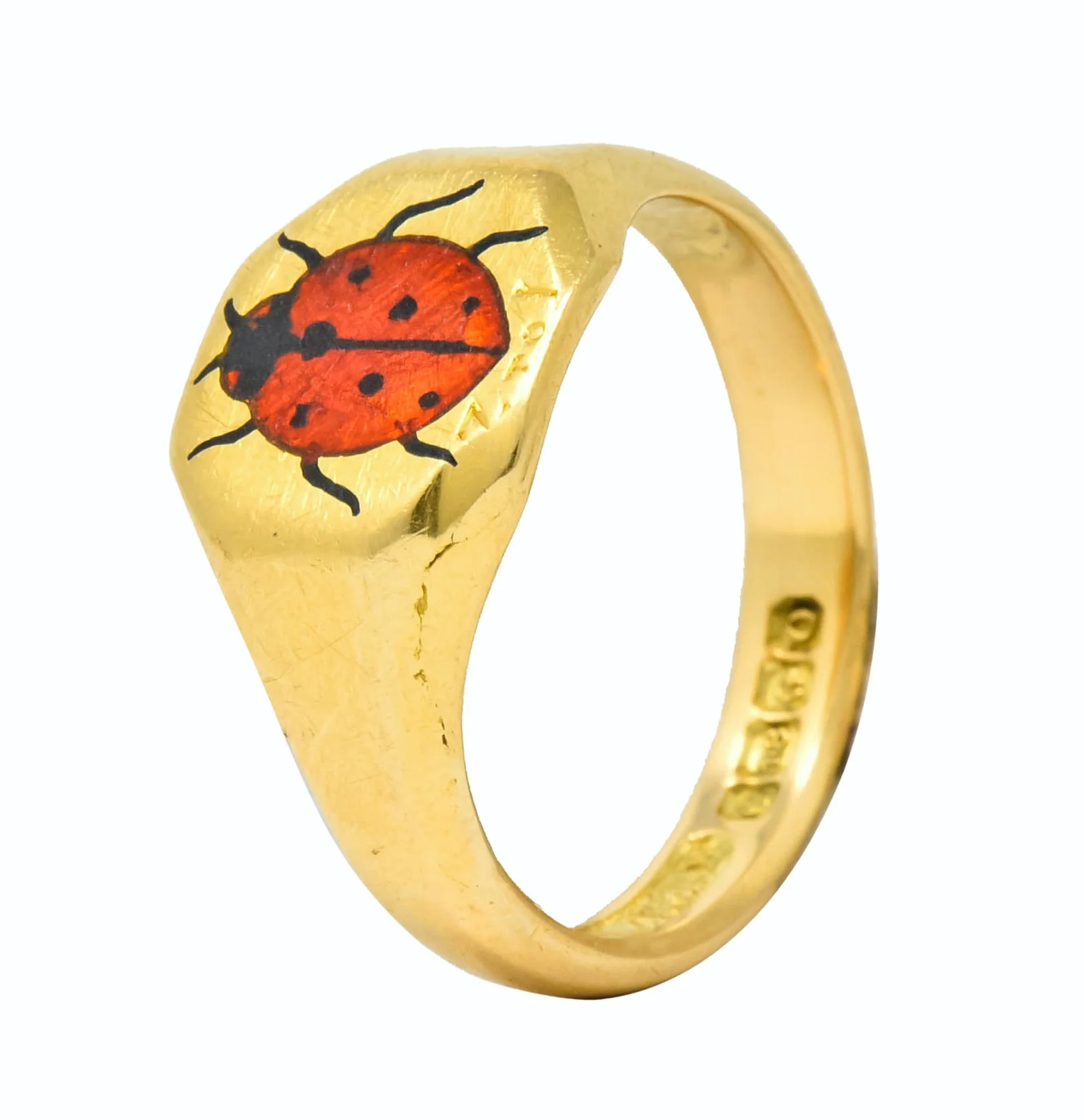 Retro 1938 Enamel 18 Karat Gold Ladybug Signet Pinky Ring - Image 8